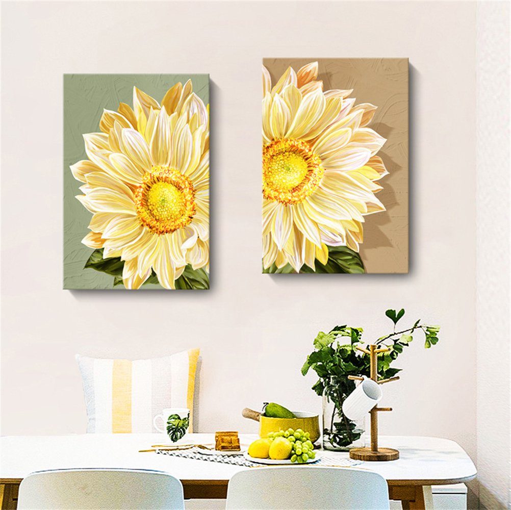 Gelb-B Rouemi Gemälde Blume, (30×40cm), Malerei, Aufhängefertig dekorative Leinwandbild, Sonnenblume Kunstdruck Leinwand