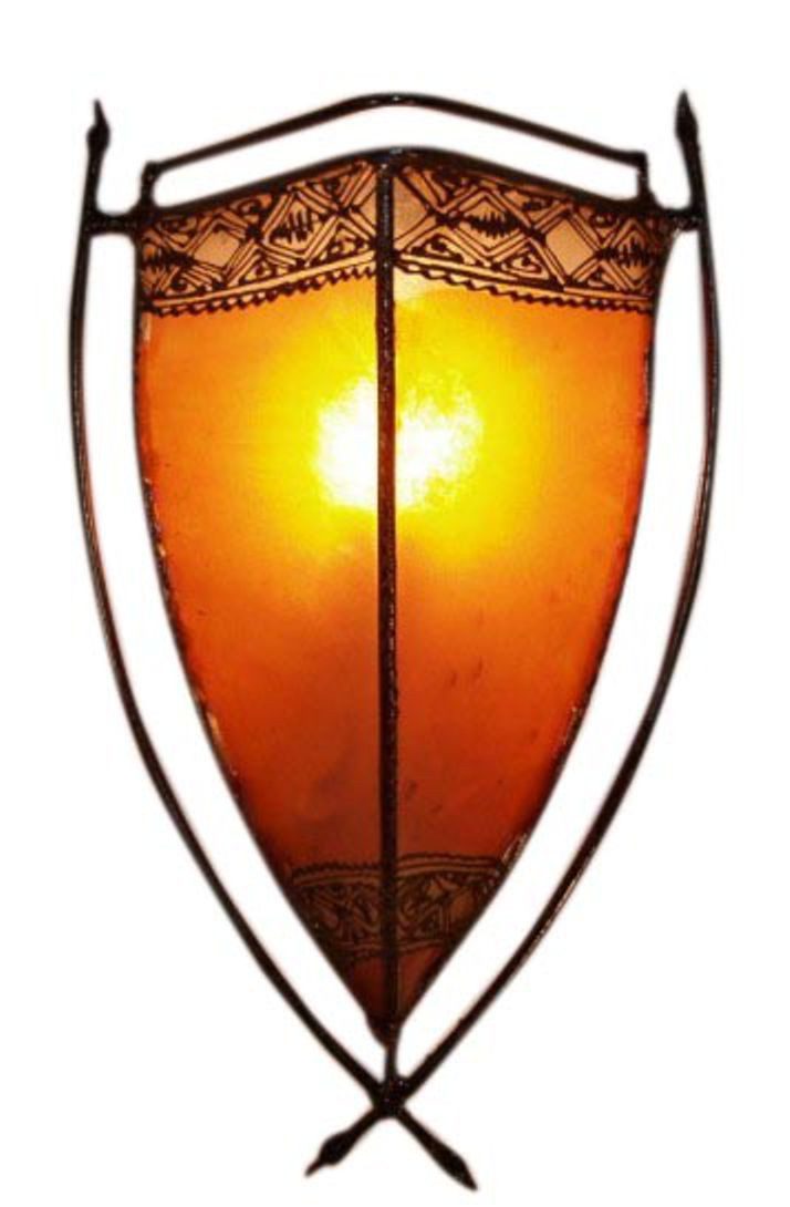 Guru-Shop Wandleuchte Henna Lampe, Leder Wandlampe - Myra orange, Leuchtmittel nicht inklusive