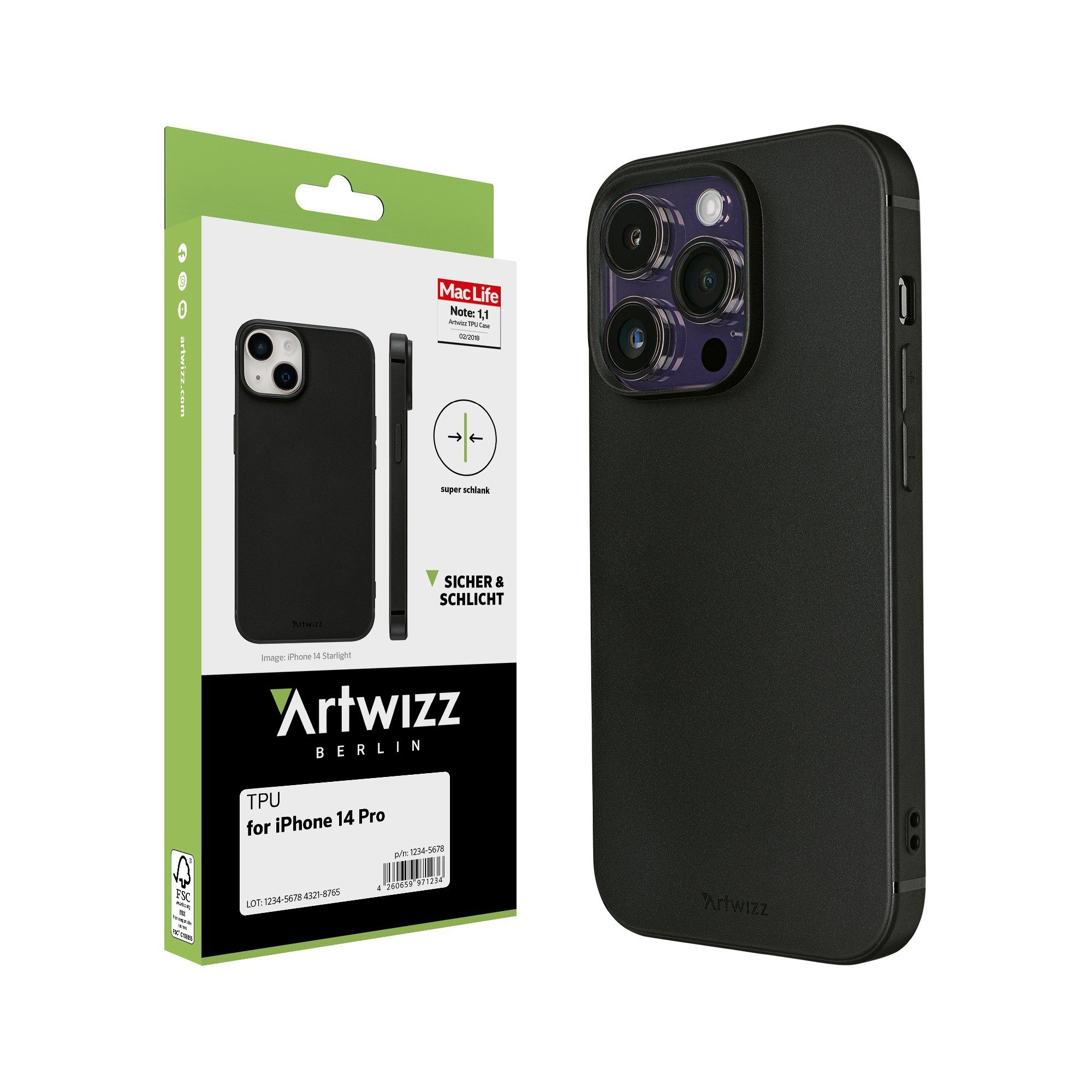 Artwizz Backcover Artwizz TPU Case - Ultra dünne, elastische Schutzhülle  mit matter Rückseite für iPhone 14 Pro, Schwarz