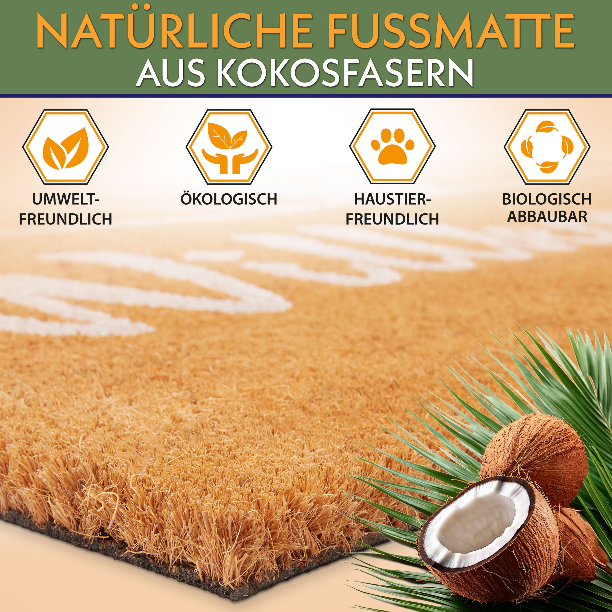 BRUBAKER Fußmatte Willkommen - 45 x 75 cm Schmutzfangmatte mit Herzen - Braun, Rechteckig, Höhe: 16 mm, Fußmatte für Außen und Innen aus Kokos - Wetterfest und  – Bild 4 von 5