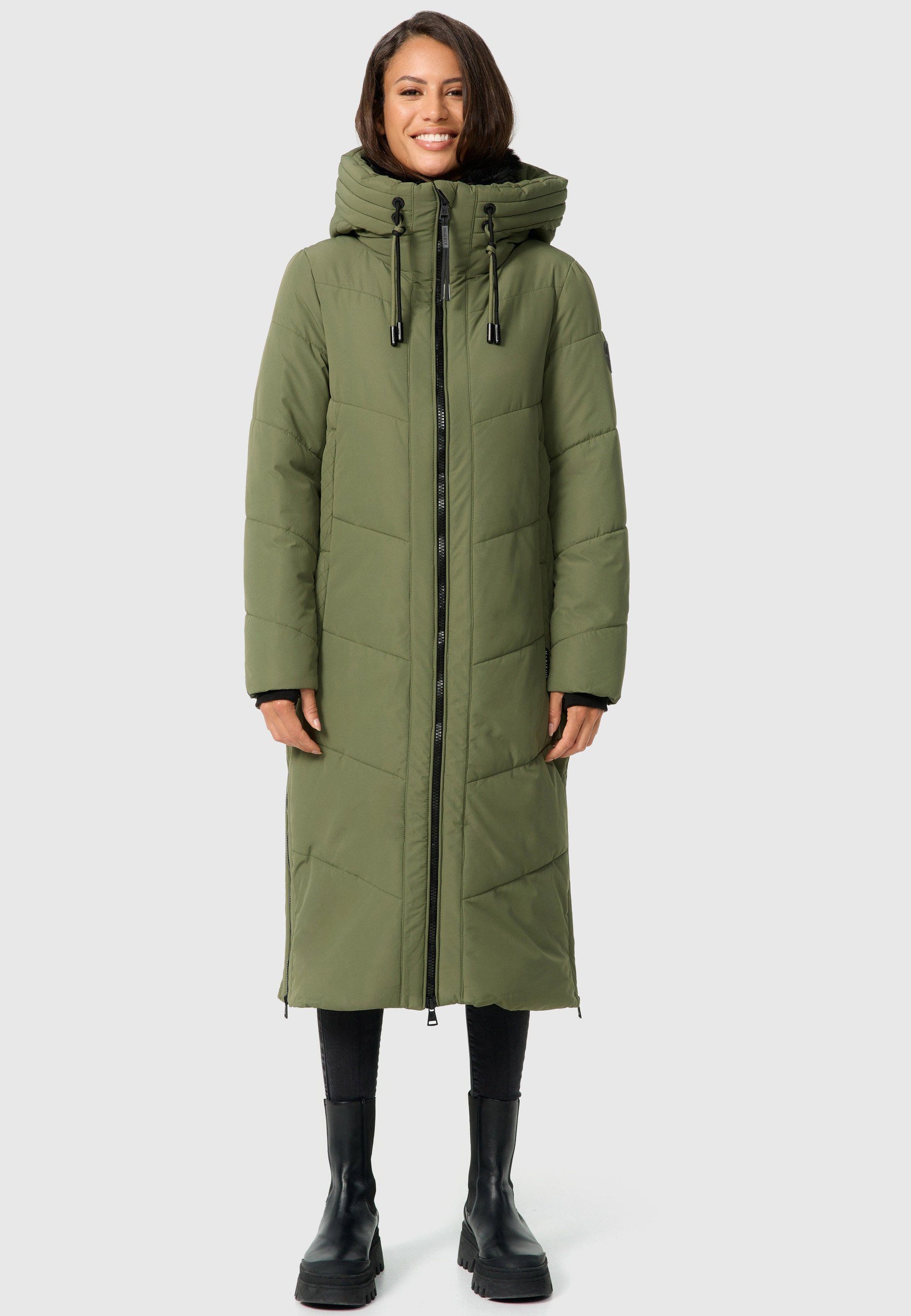 Stepp Kapuze Leaf Winterjacke Olive mit Nadaree XVI Mantel Marikoo großer