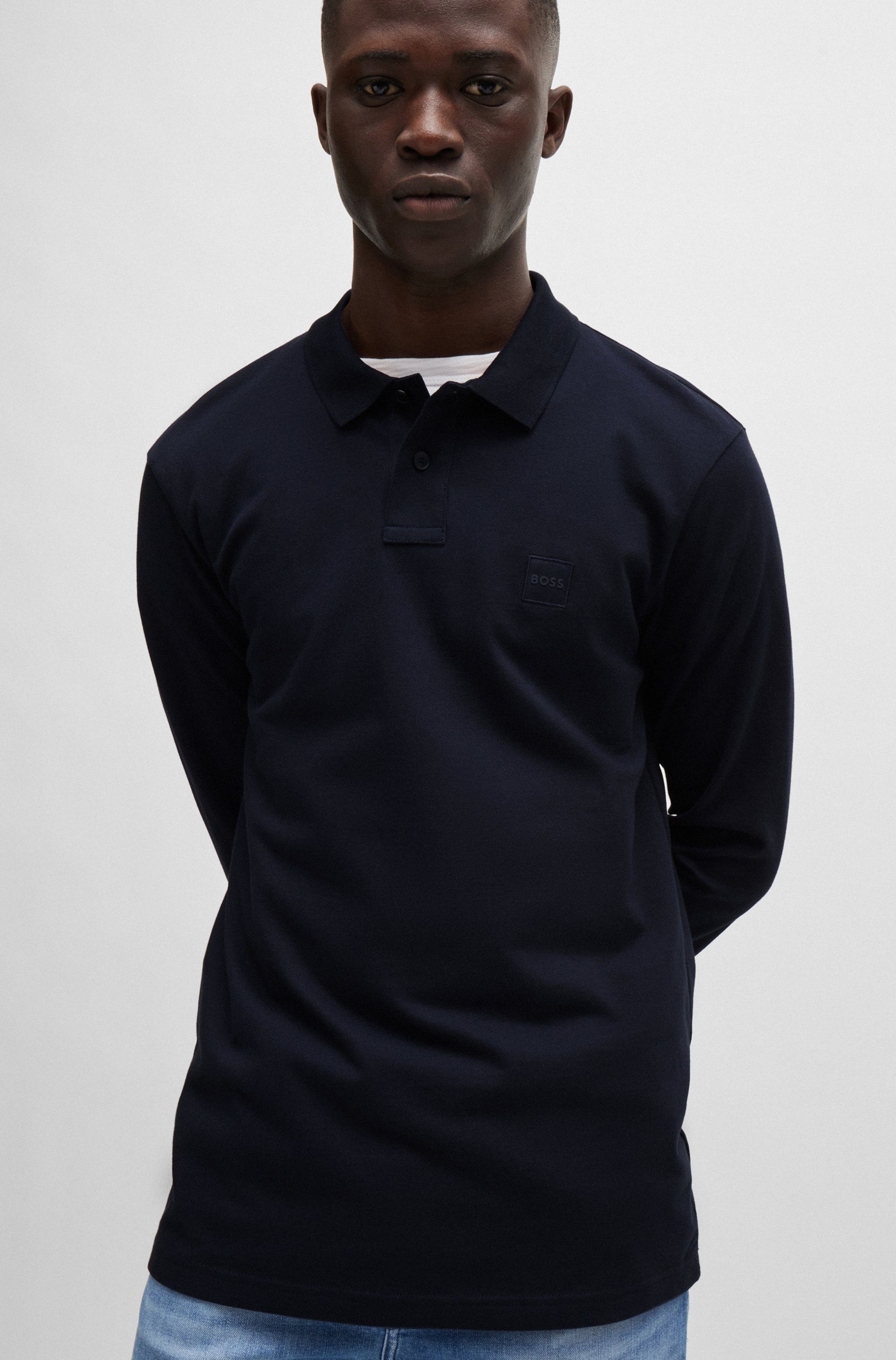 BOSS ORANGE Poloshirt Passerby Langarm Regular Fit Langarm Classic Stretch Pique Polo, pflegeleicht
