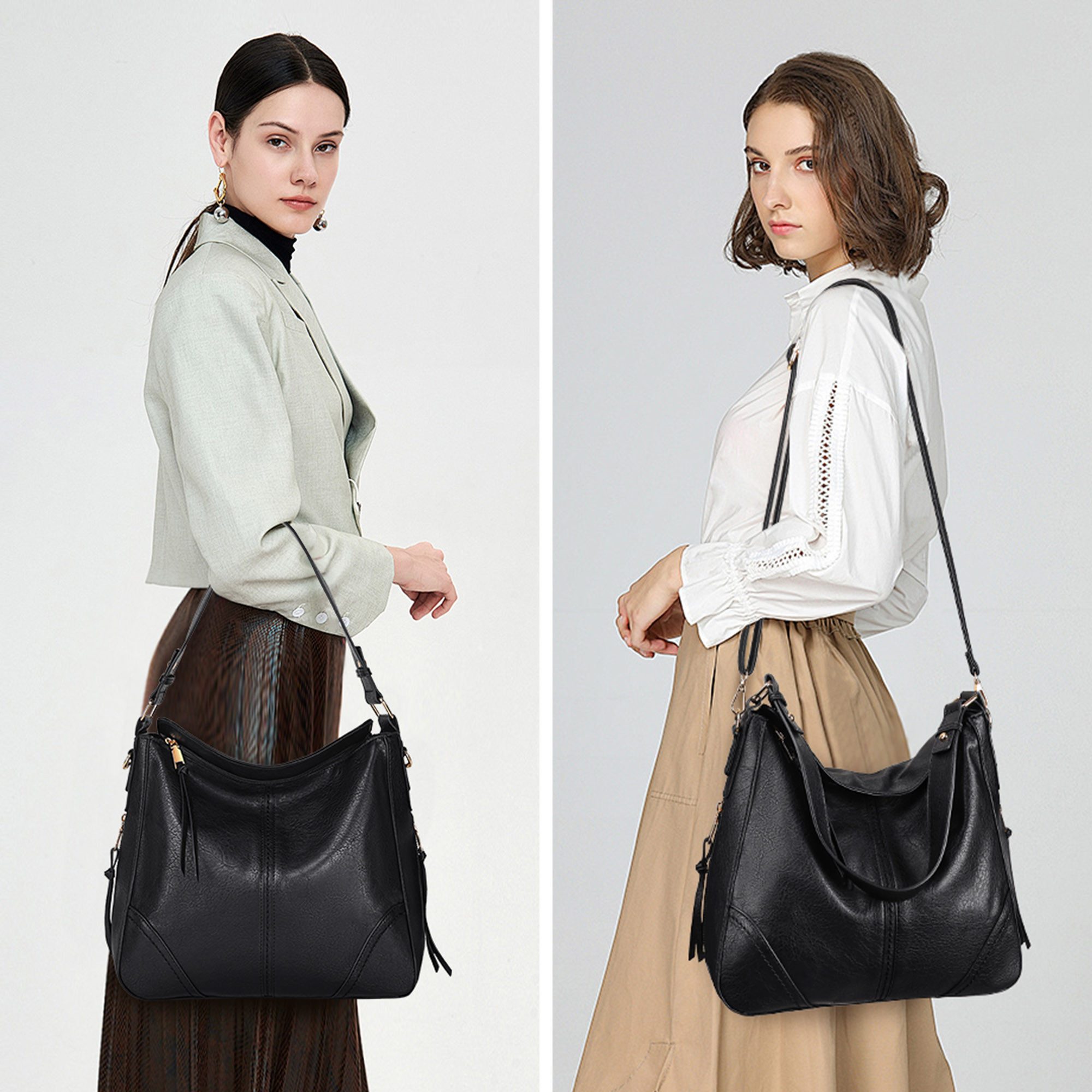 TAN.TOMI Schultertasche Designer Damen Hobo Taschen Handtaschen mit Vielen Fächern, Mit Handschlaufe und Schultergurt (verstellbarer Schultergurt)