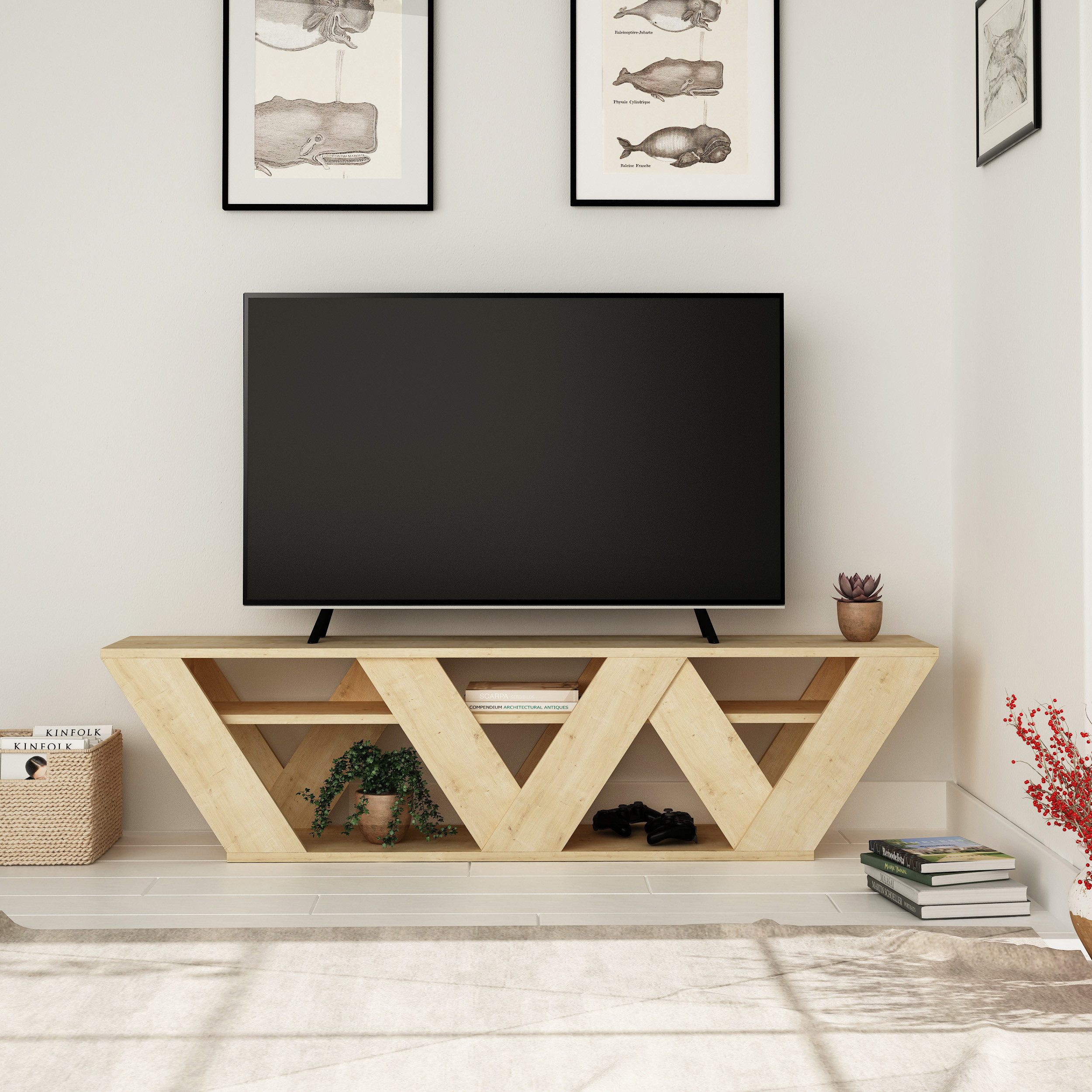 Decortie TV-Schrank Ralla Lowboard Fernsehschrank 65 Zoll, 158 x 30 x 40 cm, V-Beine