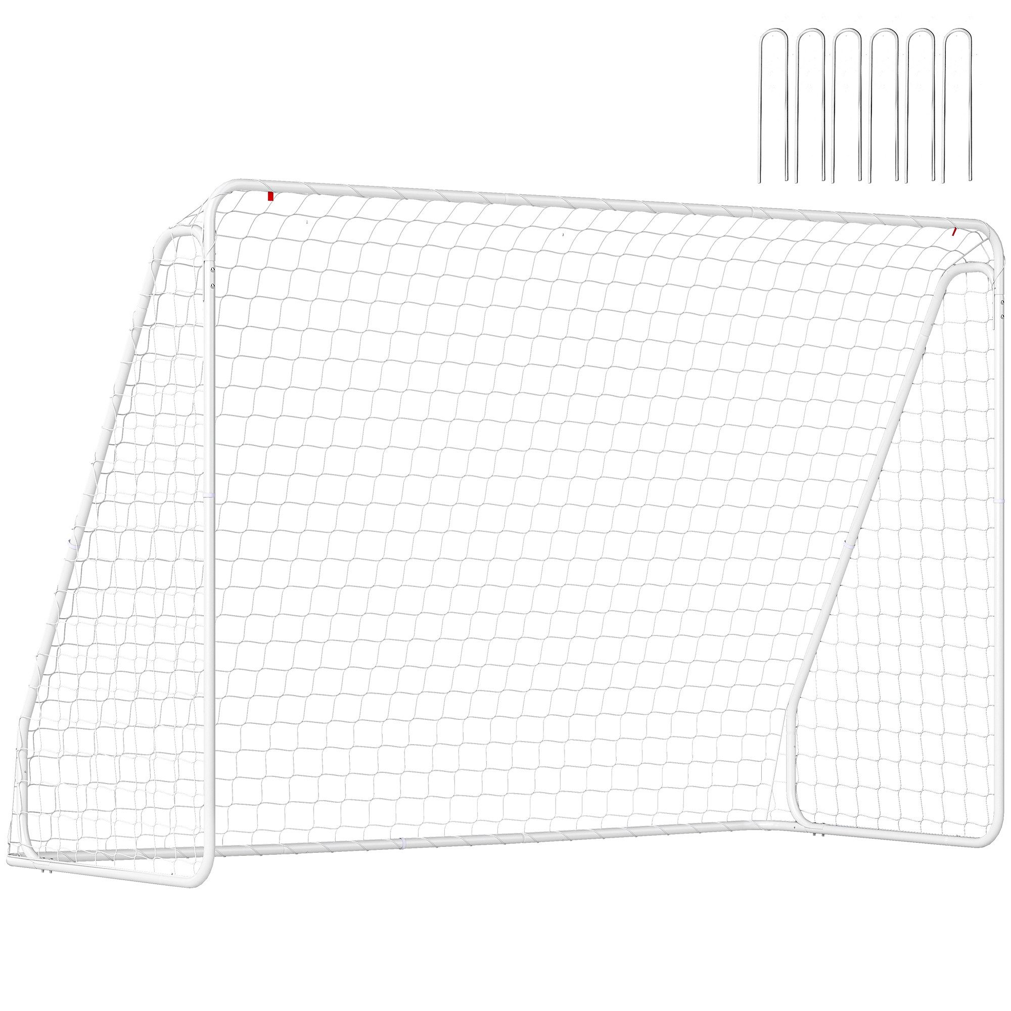 HOMCOM Fußballtor mit Netz, Erdhaken (Outdoor Torwand, 1 St., Fußball Tor für Garten), 301L x 120B x 200H cm, Weiß