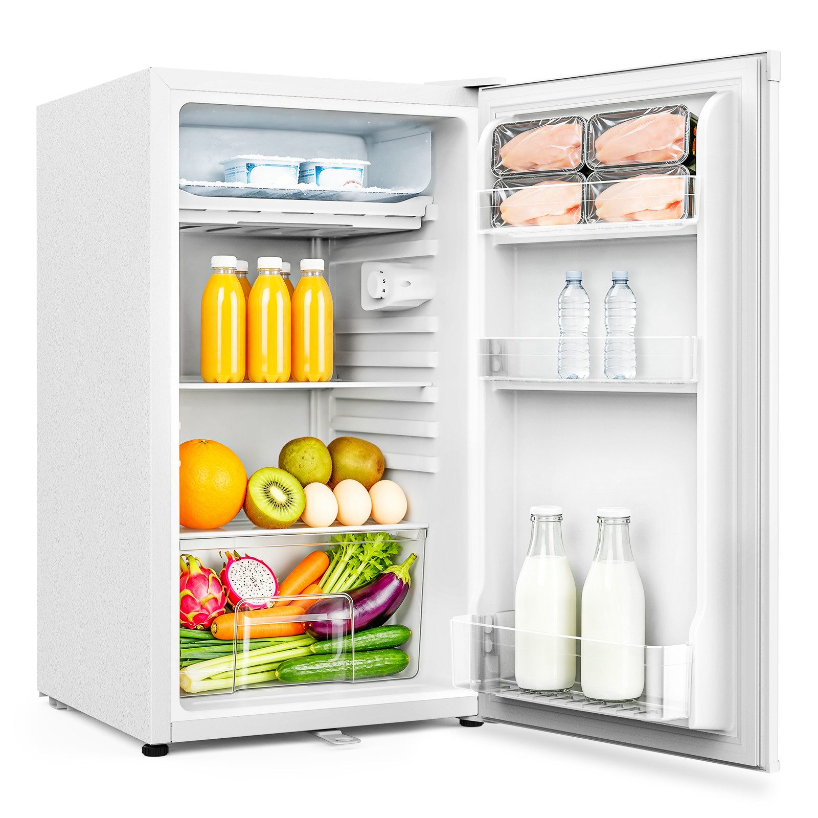 WELLENT Kühlschrank Mini-Kühlschrank mit Gefrierfach,leise 38dB,kompakter Getränkekühlschrank für Büro, Küche, Schlafzimmer & Hotel, mit Schloss, 3 Ablagen verstellbar,Türanschlag wechselbar