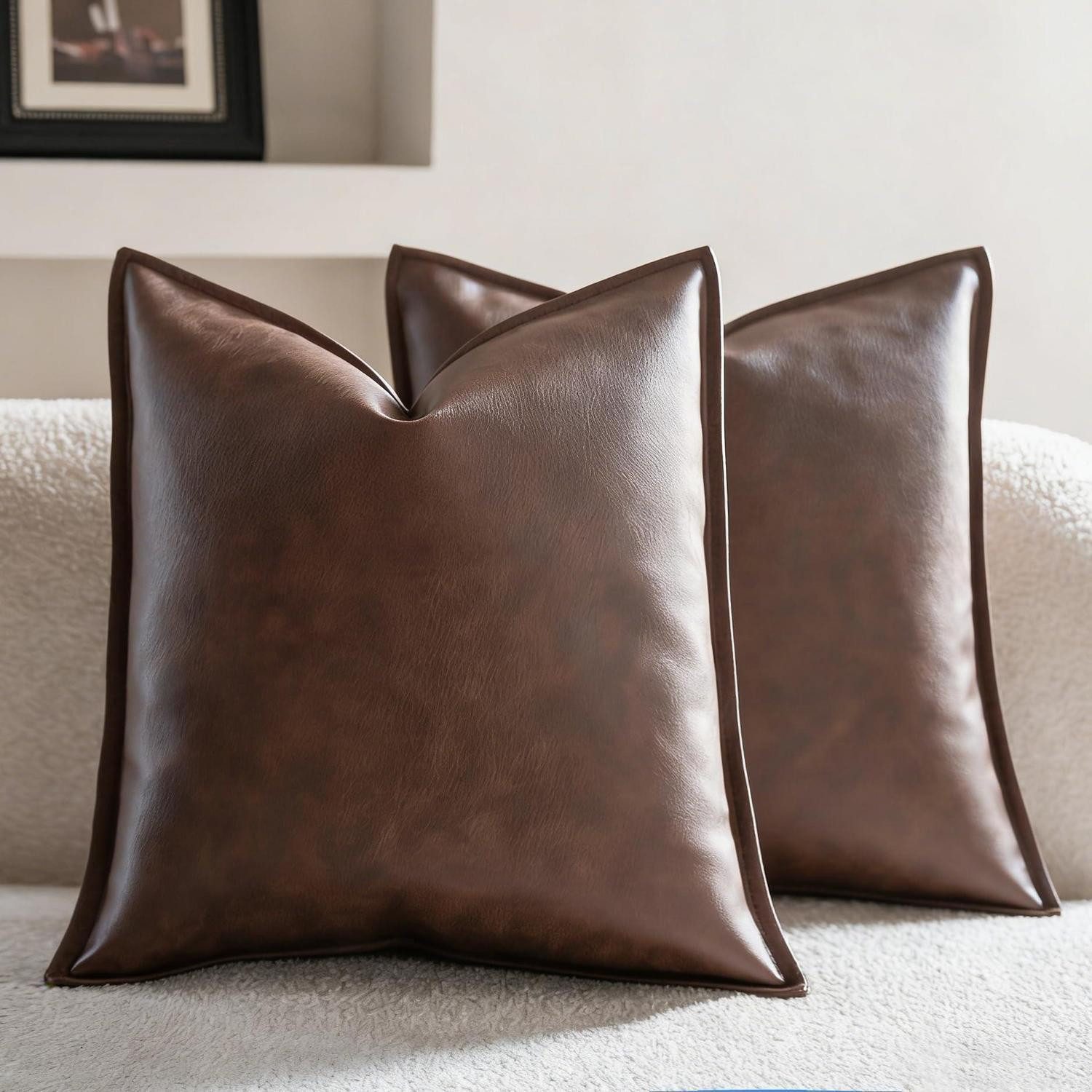 LuxusKollektion Kissenbezüge Kissenbezug 2er Set 40x40cm Dunkelbraun in Lederoptik, (2 Stück)