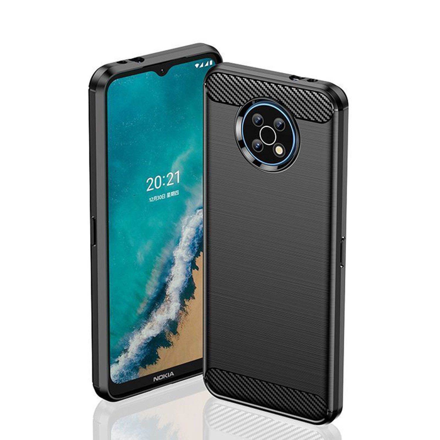 betterfon Handyhülle Carbon Hülle für Nokia Backcover TPU Silikon Bumper Schwarz, Carbon-Look – stoßfestes Case mit Air-Cushion & Metall-Optik