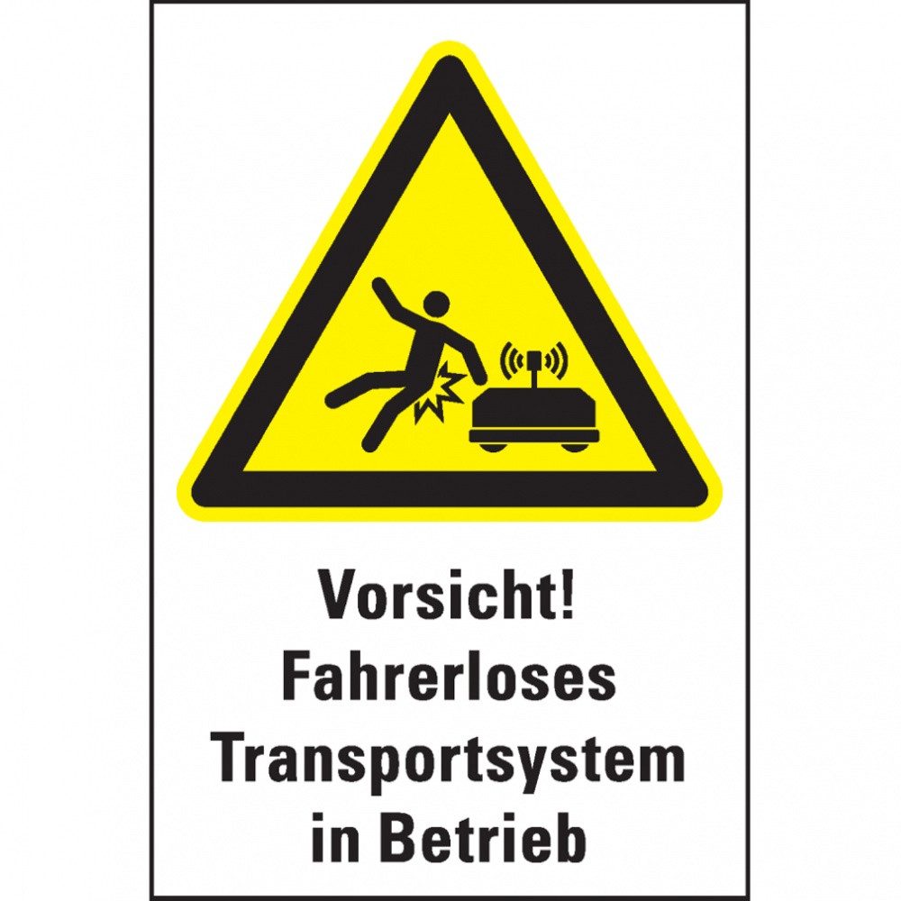 Dreifke Hinweisschild Warn-Vorsicht! Fahrerloses Transportsystem..., PVC, 200x300mm, Kunststoff-Schild