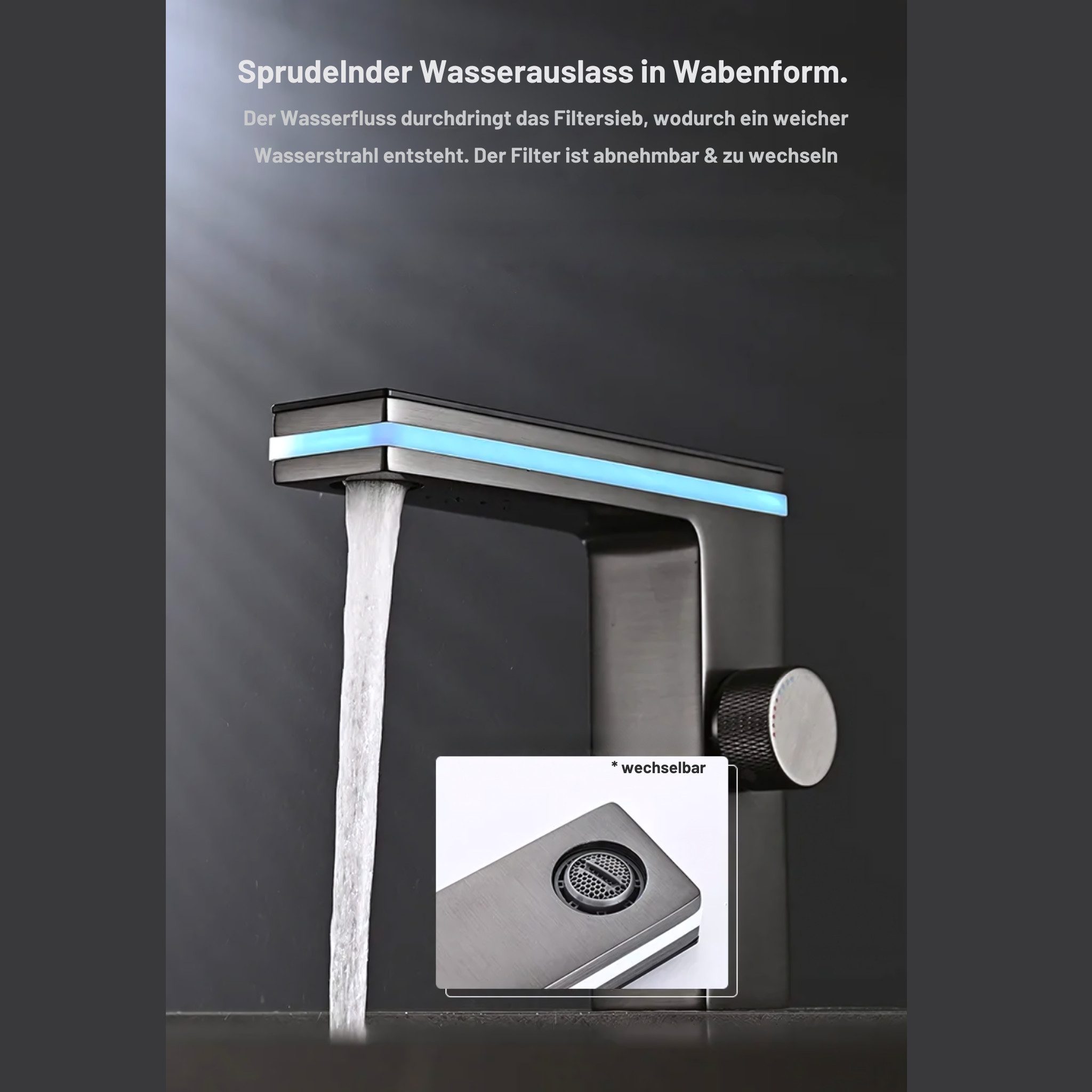 LuxaSteel Waschbeckenbrause Wasserhahn, Badarmatur, LED Wasserhahn (Komplettset, Komplettset) integriertes Wasserkraftwerk, weicher Wasserstrahl, Temperaturanzeige