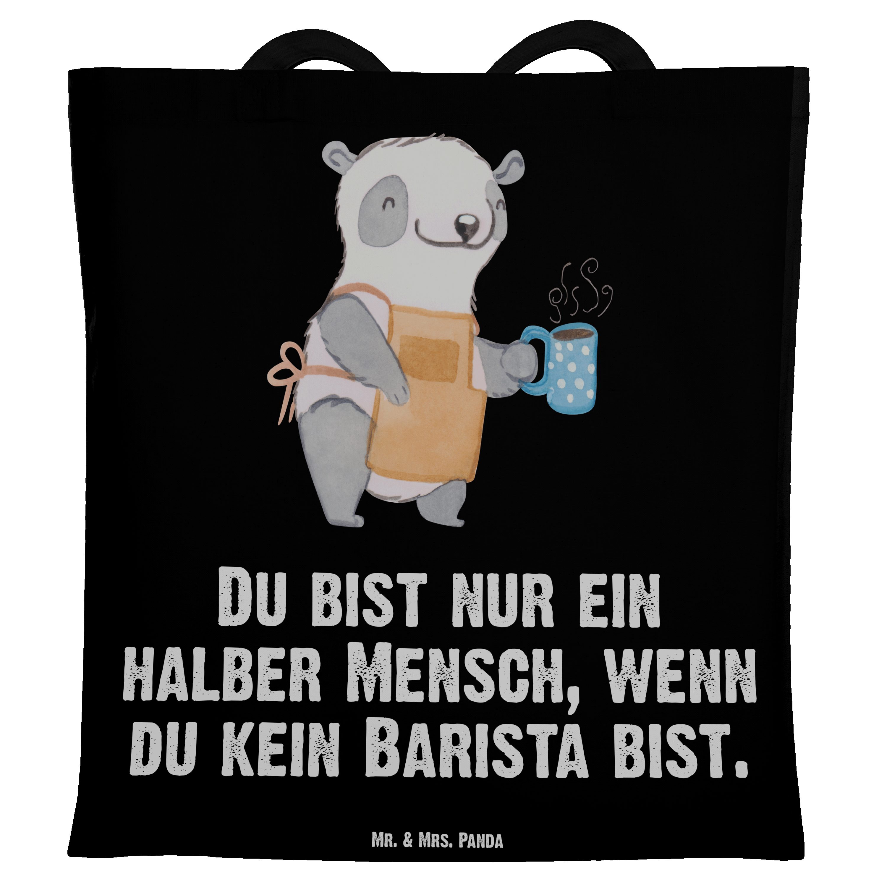 Mr. & Mrs. Panda Tragetasche Barista mit Herz - Schwarz - Geschenk, Kaffee, Beuteltasche, Eröffnun (1-tlg)