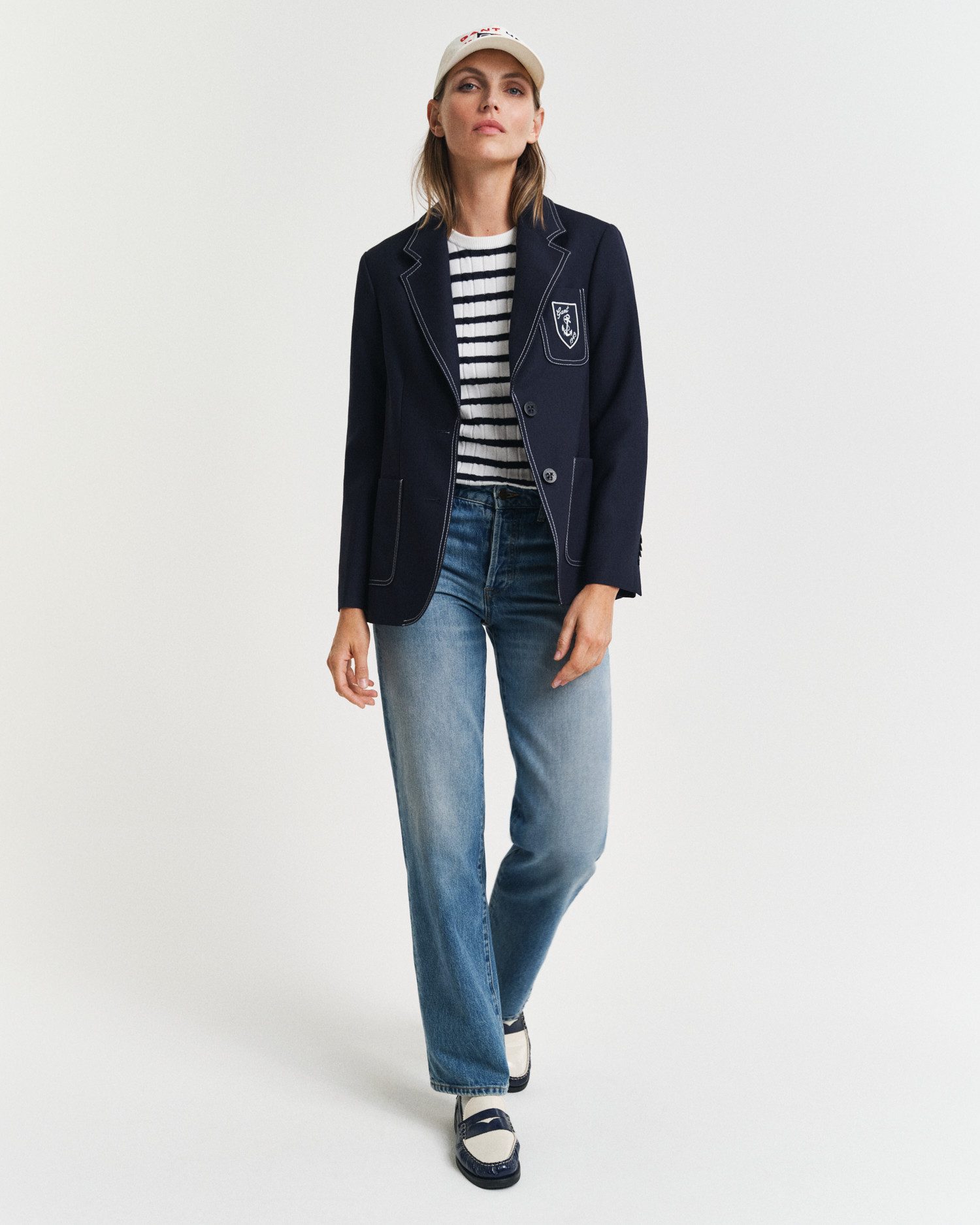 Gant Rundhalspullover STRETCH COTTON CABLE STRIPE C-NECK