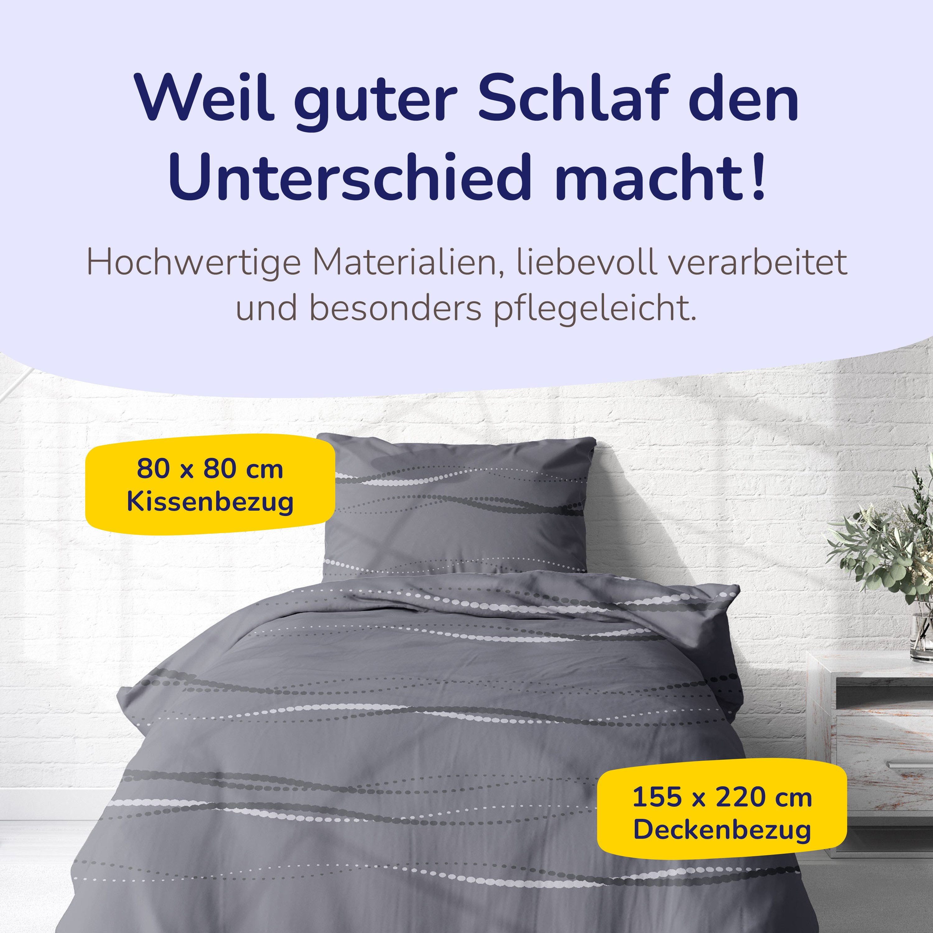 Träumschön Bettwäsche Premium Biber Bettwäsche 135x200 oder 155x220 cm, Anthrazit, Biber, 2 teilig, mit Reißverschluss, 100% Baumwolle, kuschelig warm im Winter – Bild 4 von 5