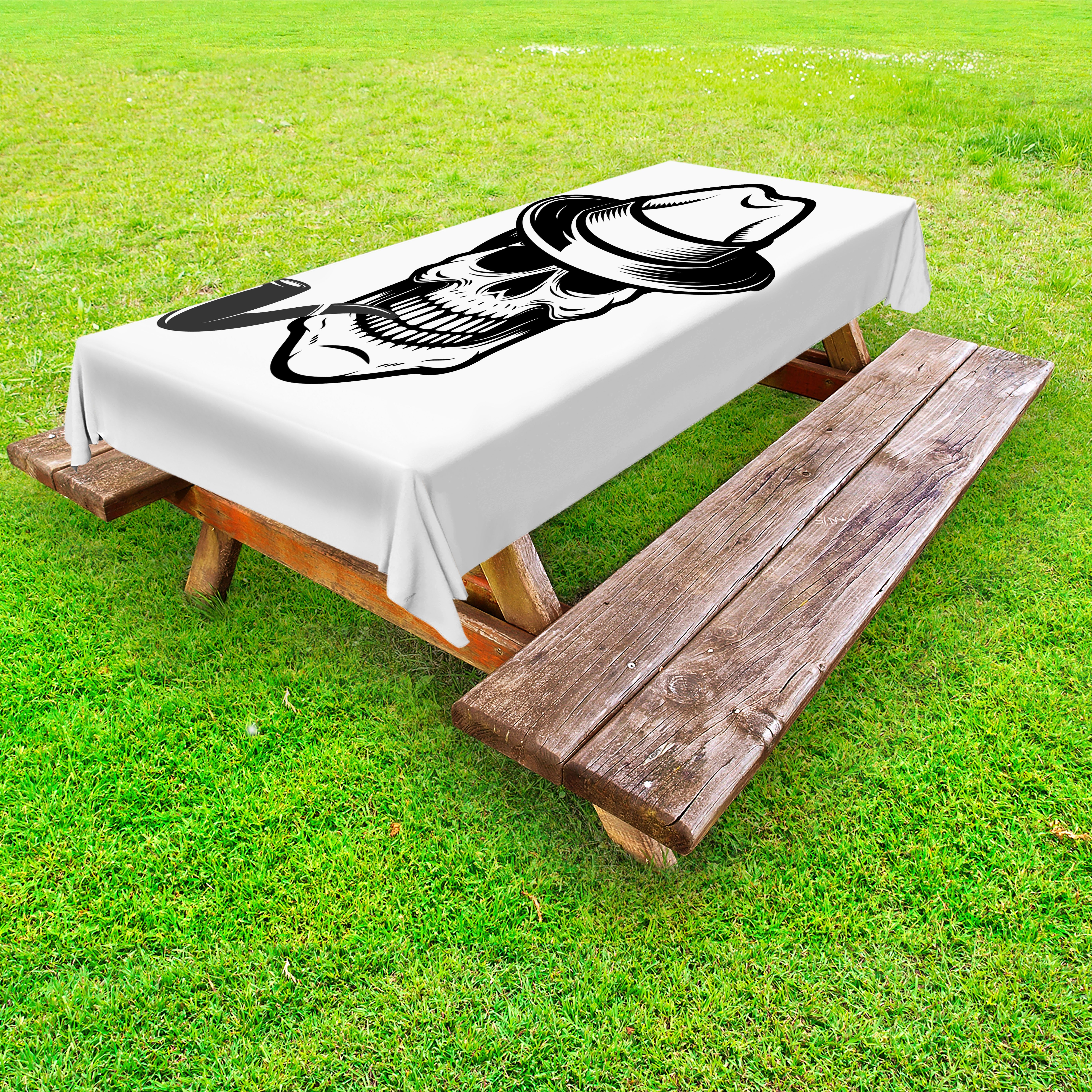 Abakuhaus Gentleman Skeleton dekorative Picknick-Tischdecke, Schädel-Rauchen waschbare Tischdecke