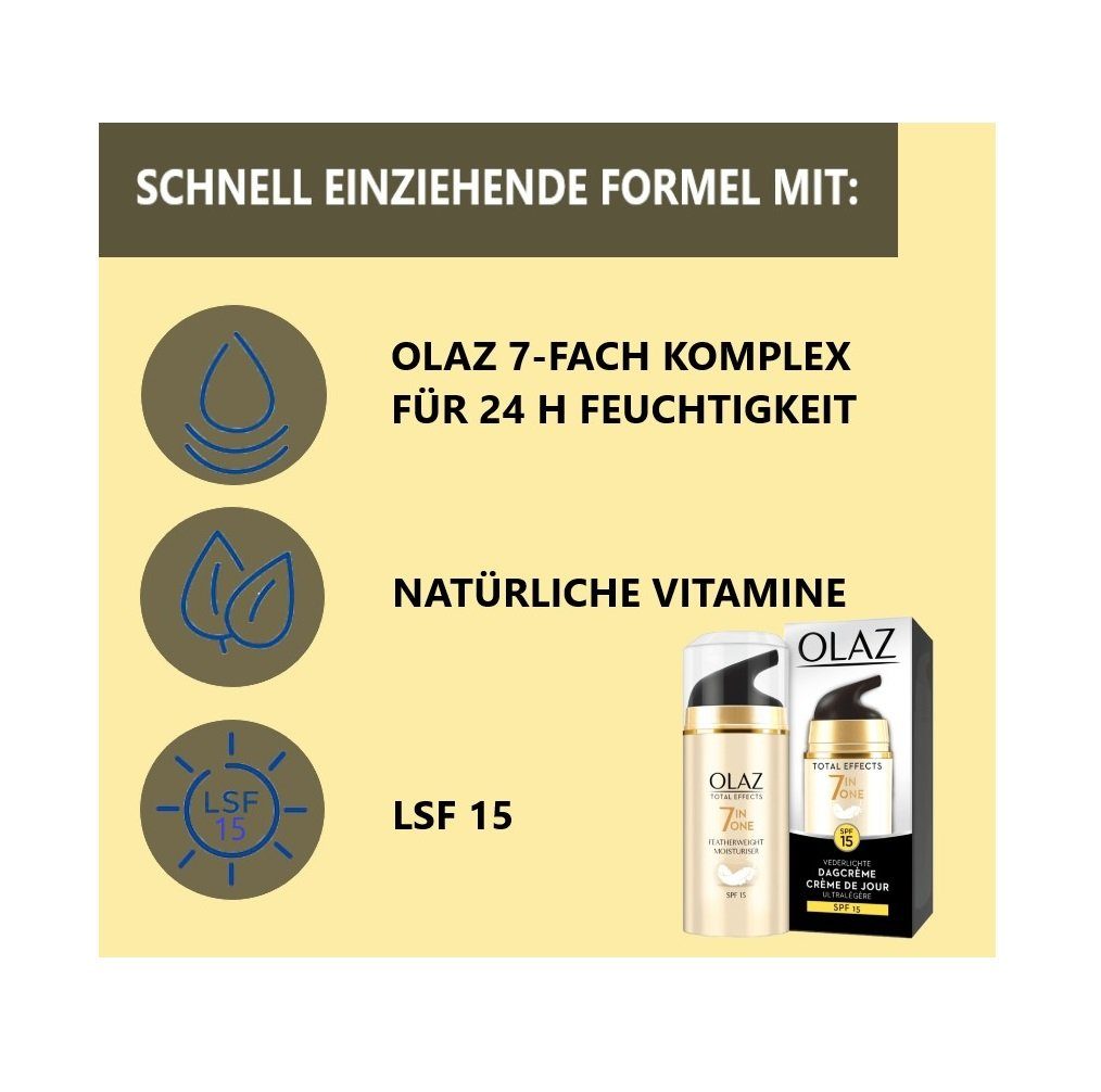 OLAZ Tagescreme Total Effects 7 in One Ultra leichte feuchtigkeitsspendende Tagescreme 15ml, 1-tlg.