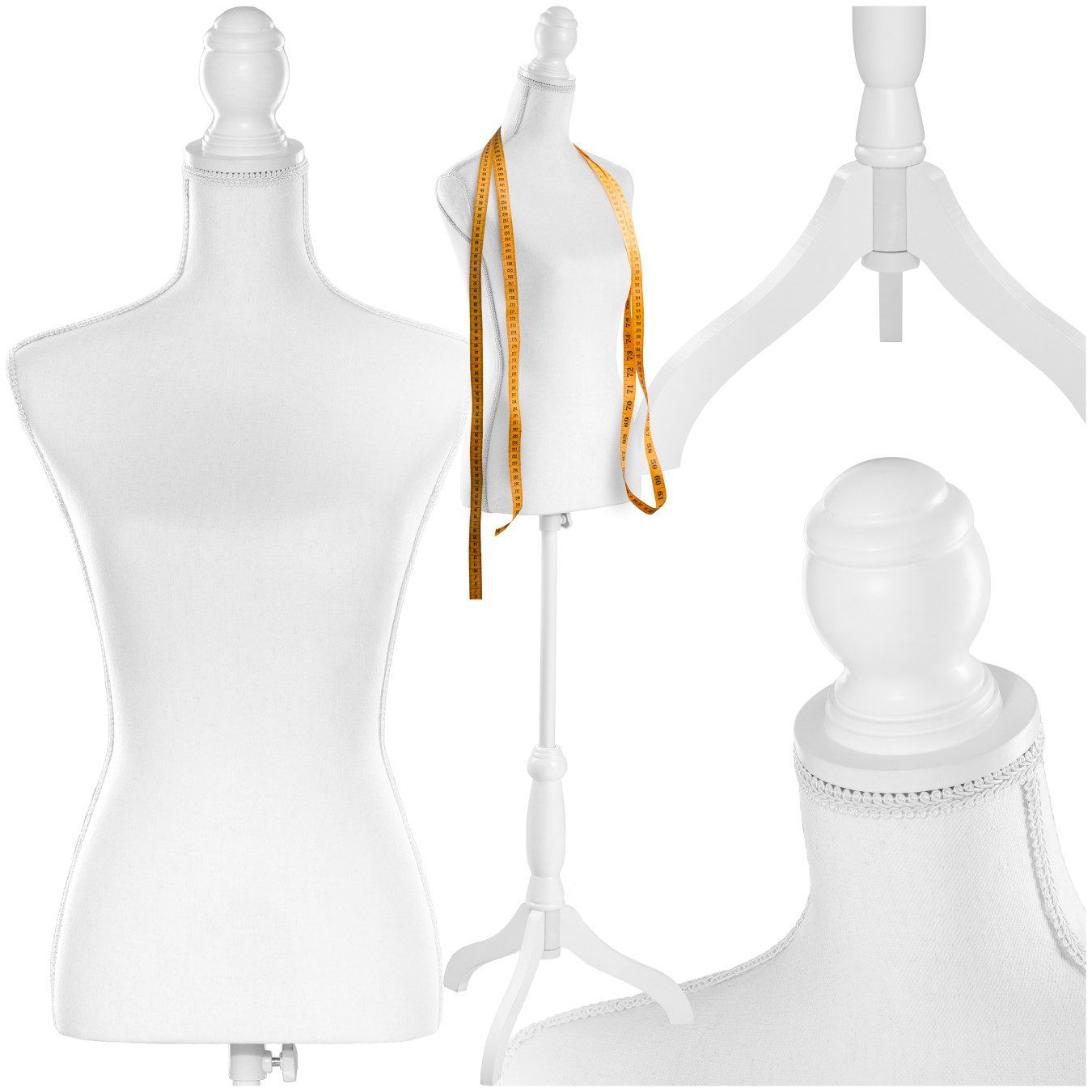 tectake Schneiderpuppe Damenbüste, höhenverstellbar, 133 - 168 cm, Torso, weiblich, aus Schaumstoff, mit Holzstandfuß