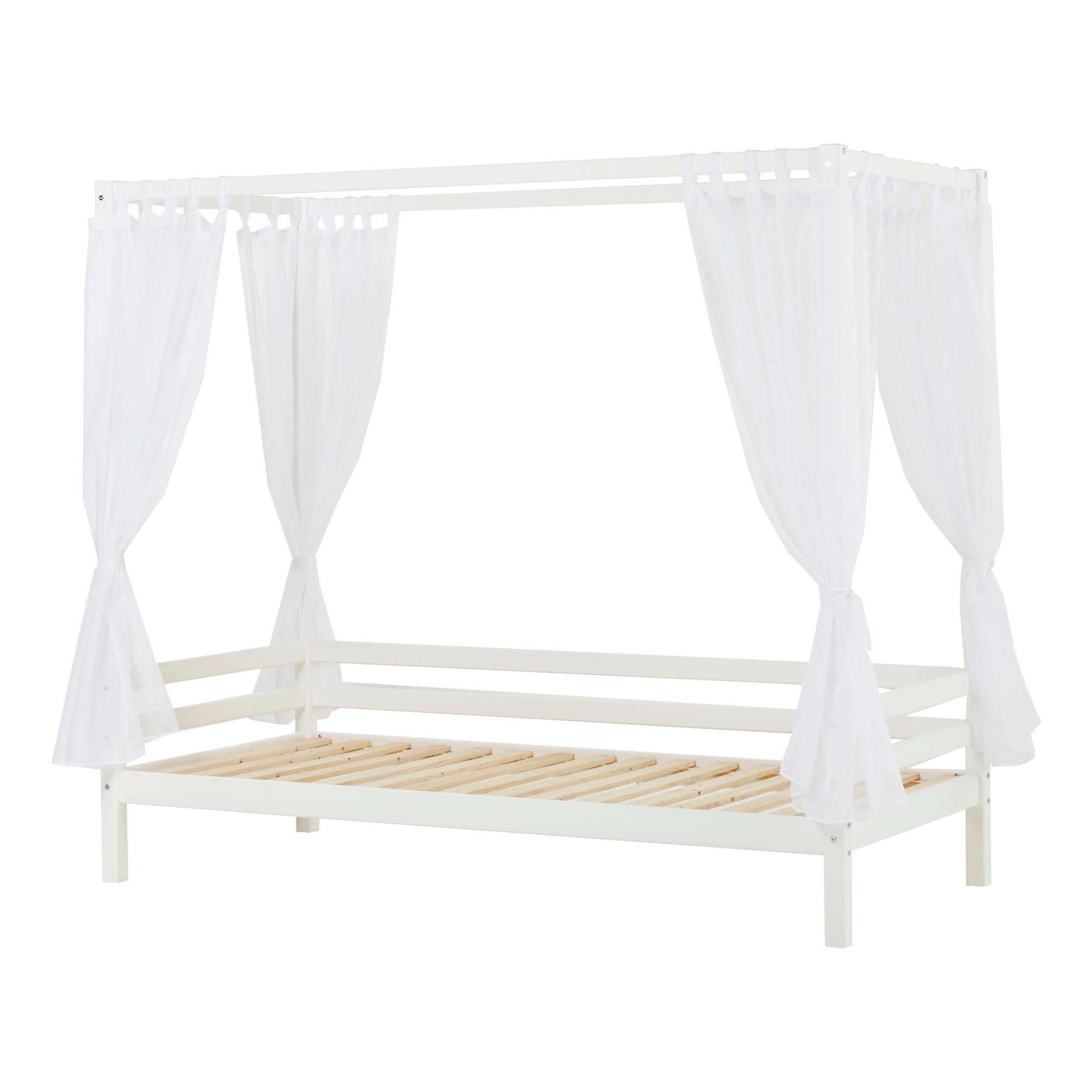 Hoppekids Himmelbett ECO Dream Kinder/ Prinzessinnenbett 90x200cm, H= 182 cm, Kiefer massiv, wahlweise mit Gästebett oder Schubkästen