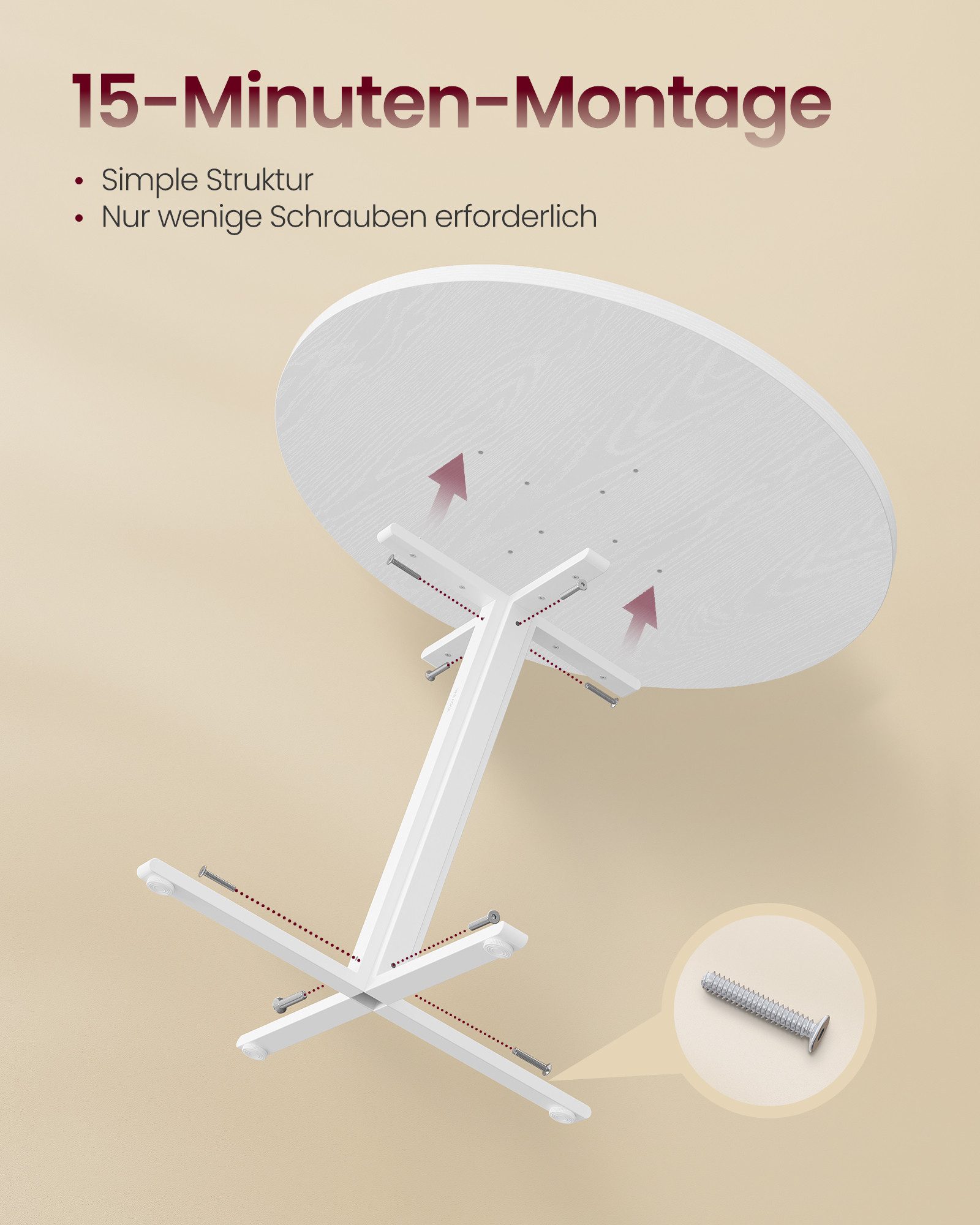 VASAGLE Essgruppe Runder Tisch mit Esszimmerstühlen, Essgruppe, (5-tlg), Küchentisch 80x80x74.8cm, 4 Esszimmerstühlen je 55 x 43,5 x 85,5 cm – Bild 5 von 5