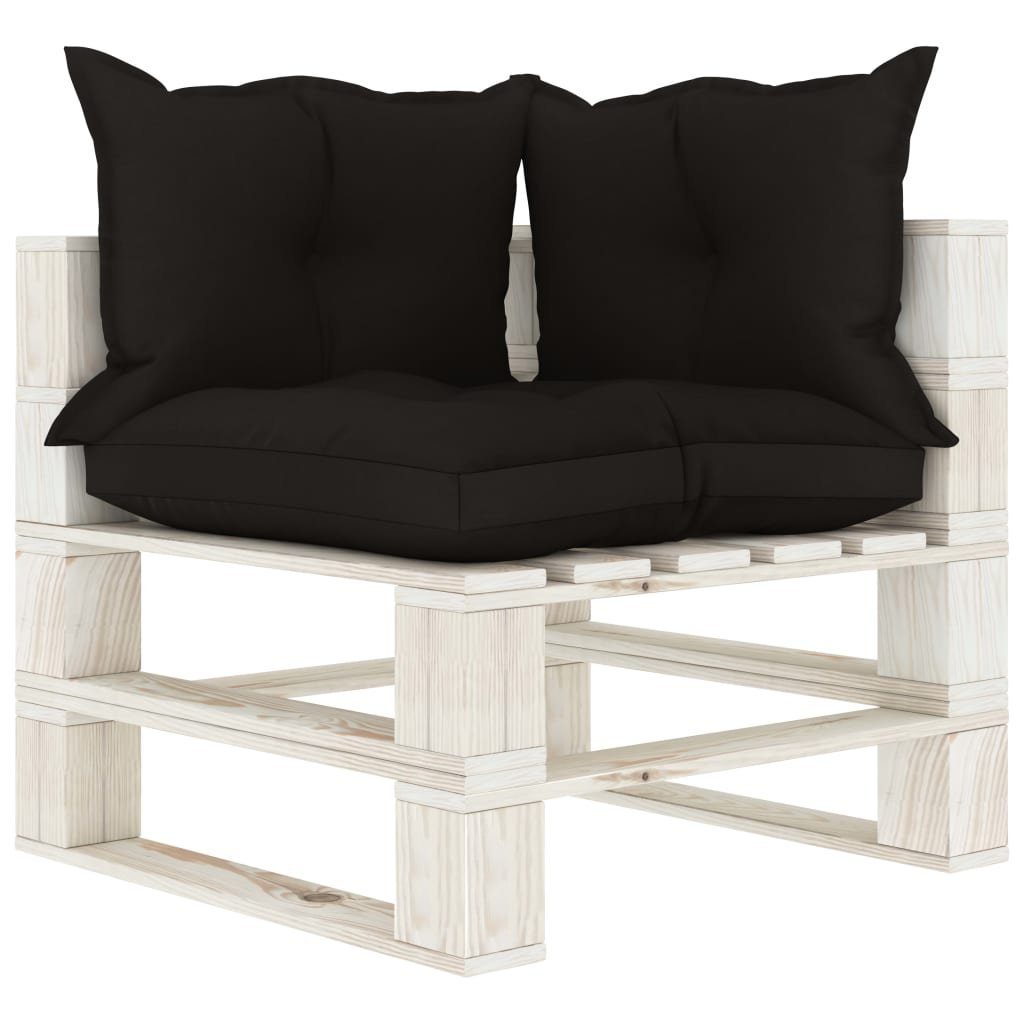 vidaXL Loungesofa Garten-Paletten-Ecksofa mit Kissen in Schwarz Holz, 1 Teile Schwarz Weiß