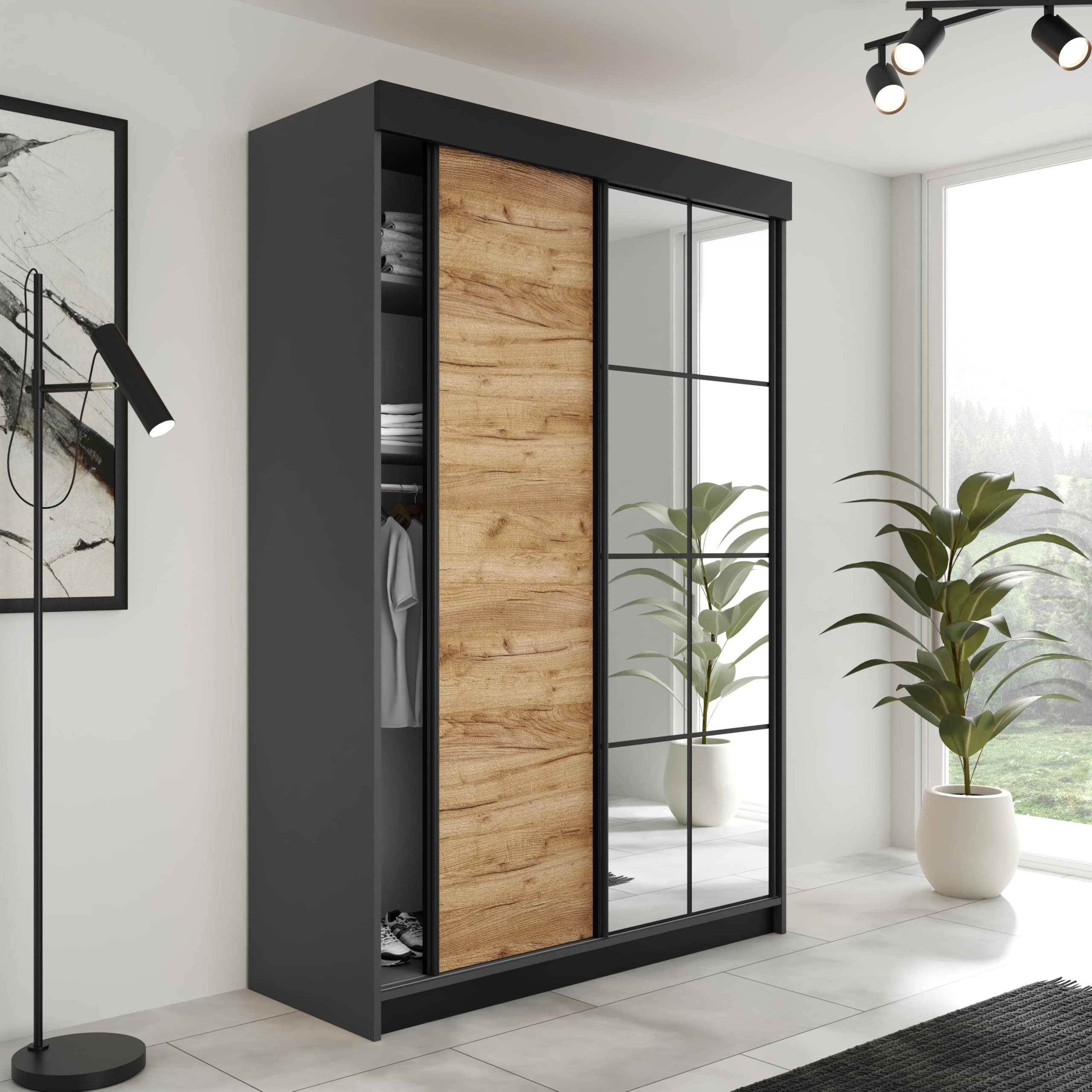 KIER FURNITURE Schiebetürenschrank LAMARO 138 x 205 x 59 cm - Schrank Schlafzimmer - Kleiderschrank