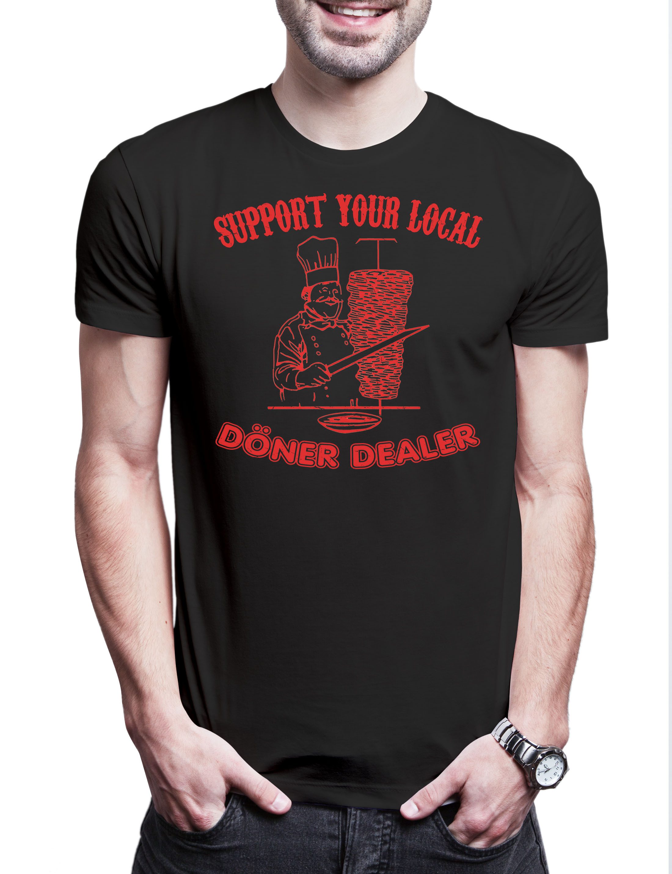 Urban Backwoods Print-Shirt Support Your Local Döner Dealer Herren T-Shirt Fastnacht Kebab (1-tlg) Dönerladen Türkei Karneval Fasching