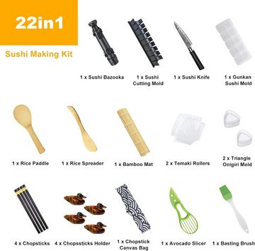 MLRYH Sushi-Roller Sushi DIY-Set: 22-teiliges Sushi Maker Kit mit Bambusmatten & Zubehör, (Sushi-Maker-Set 22-tlg), Antihaftbeschichtung für einfache Reinigung & perfekte Rollenbildung.