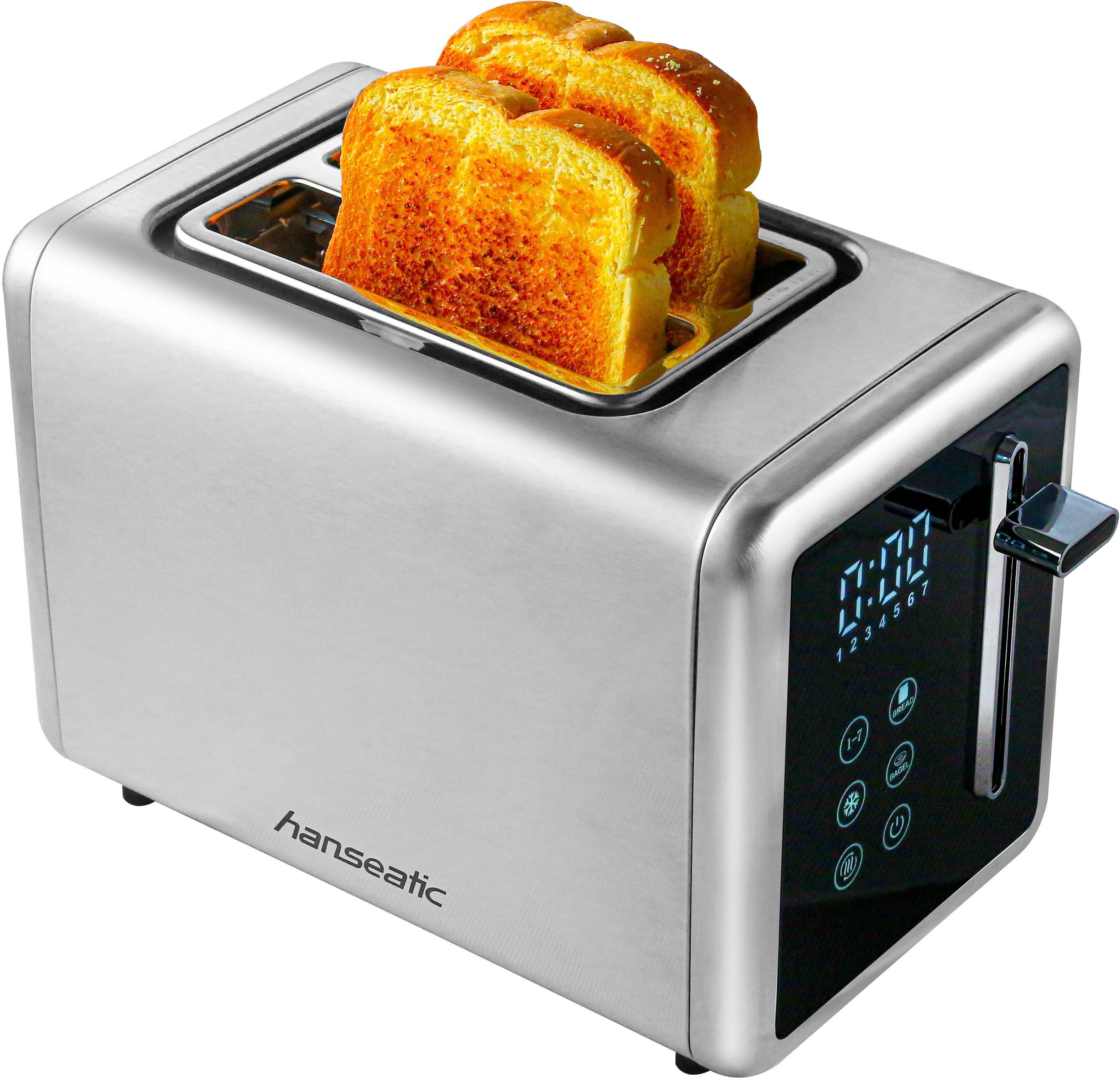 Hanseatic Toaster HT9007BD, mit Brötchenaufsatz, 2 kurze Schlitze, 900 W, LED-Display mit Timerfunktion