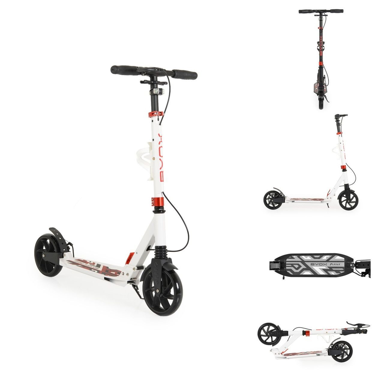 Byox Cityroller Kinderroller Plexus klappbar, Bremse Stoßdämpfer Flaschenhalter bis 100 kg