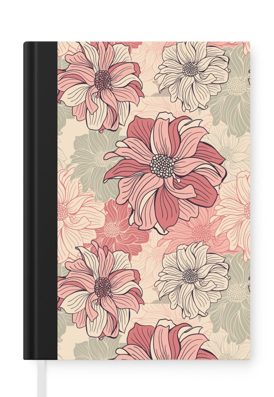 MuchoWow Notizbuch Muster - Blume - Design - Jahre 20s, Journal, Merkzettel, Tagebuch, Notizheft, A5, 98 Seiten, Haushaltsbuch