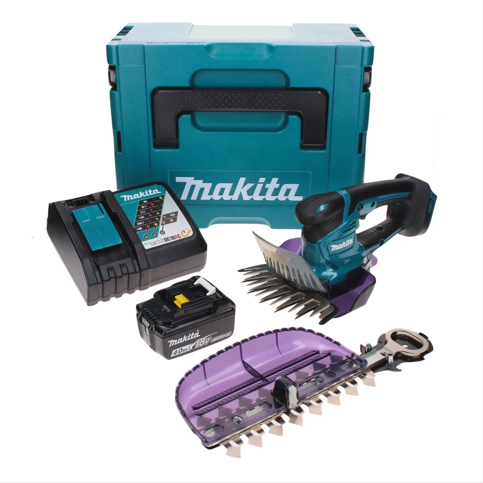 Makita Akku-Grasschere DUM 604 RM1XJ Akku Grasschere 18 V mit Gras- und Strauchscherblatt