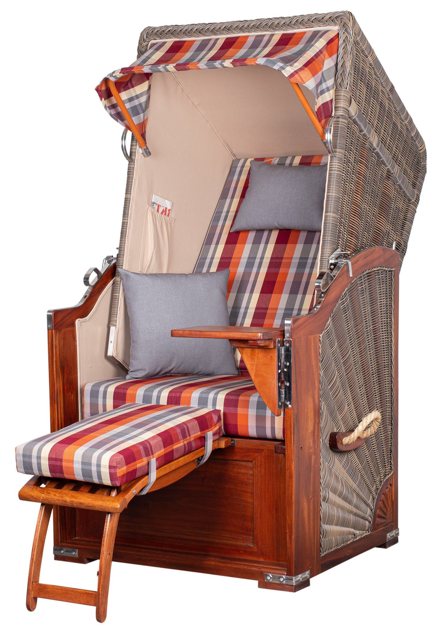 bene living Strandkorb Schaalsee 1Sitzer Mahagoni PE grau Modell