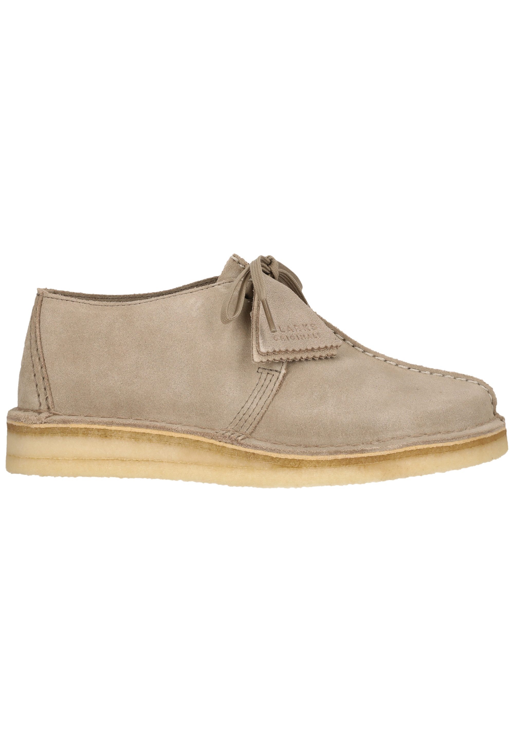 Clarks Desert Trek. Sand Suede Schnürschuh mit ikonischer Sohle