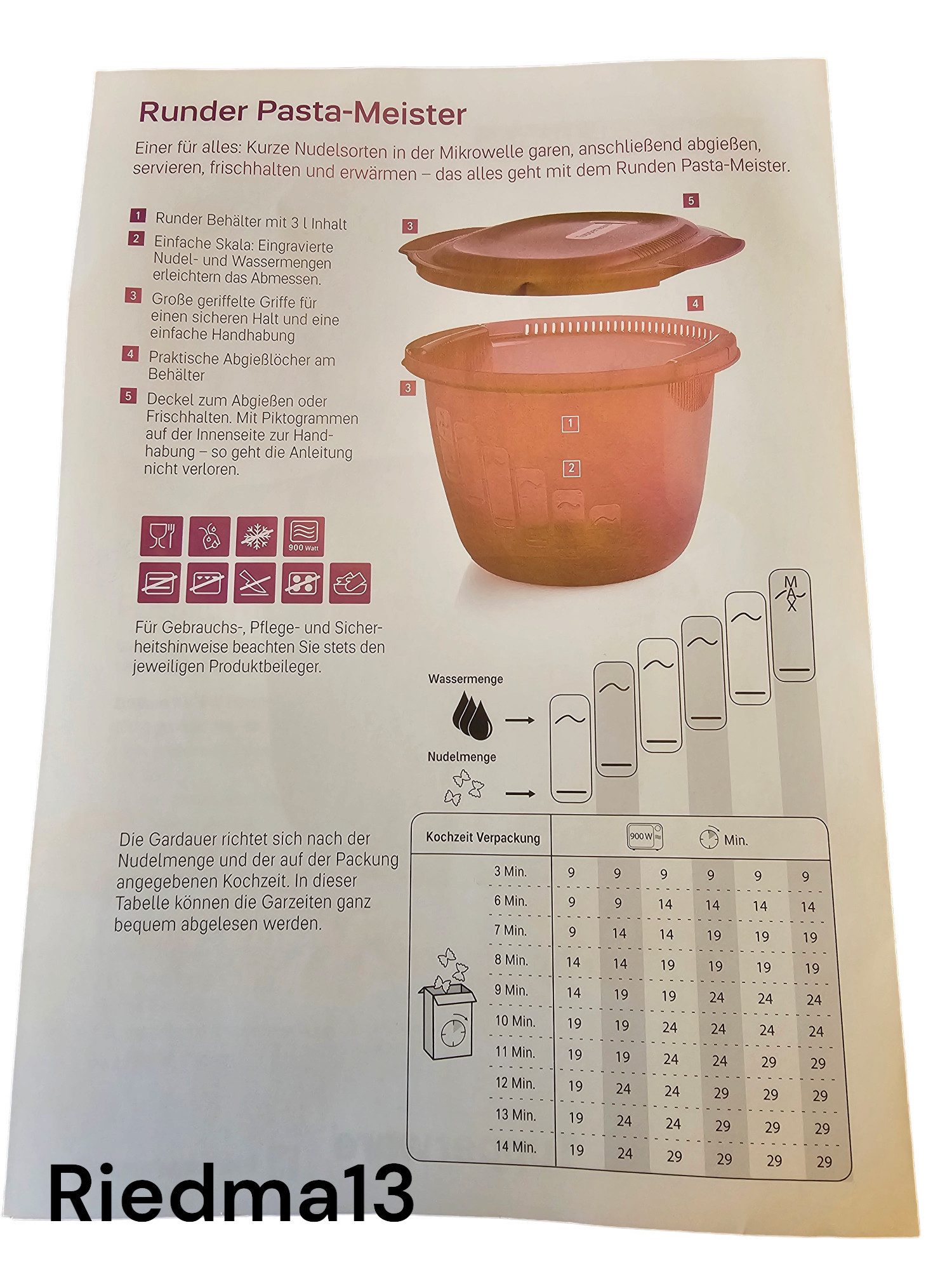 TUPPERWARE Mikrowellenteller TUPPERWARE Mikrowelle Pasta-Meister 3,0 L Lila rund