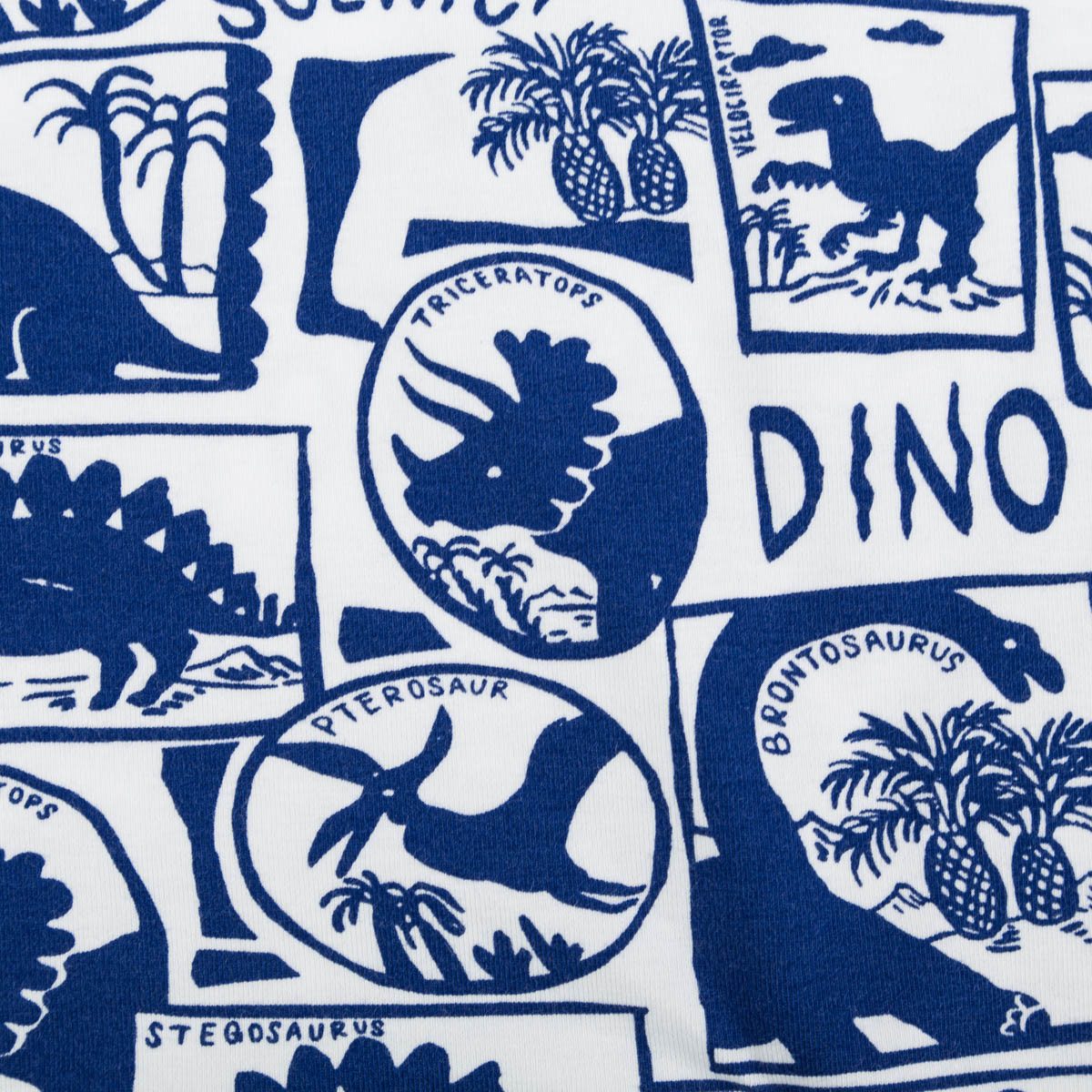 SCHÖNER LEBEN. Stoff Jersey Stoff DINO SCENIC Dinosaurier weiß blau 1,5m Breite, allergikergeeignet