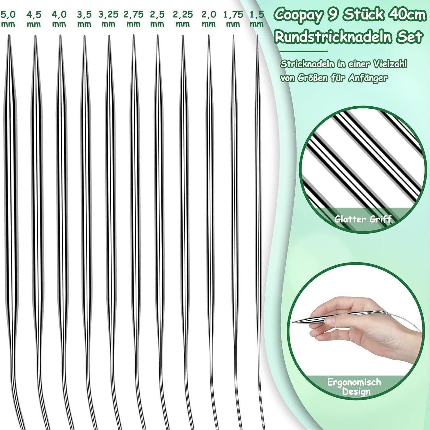 LuxusKollektion Rundstricknadeln Edelstahl Rundstricknadel-Set 11 Stück 1,5 mm - 5,0 mm 40 cm