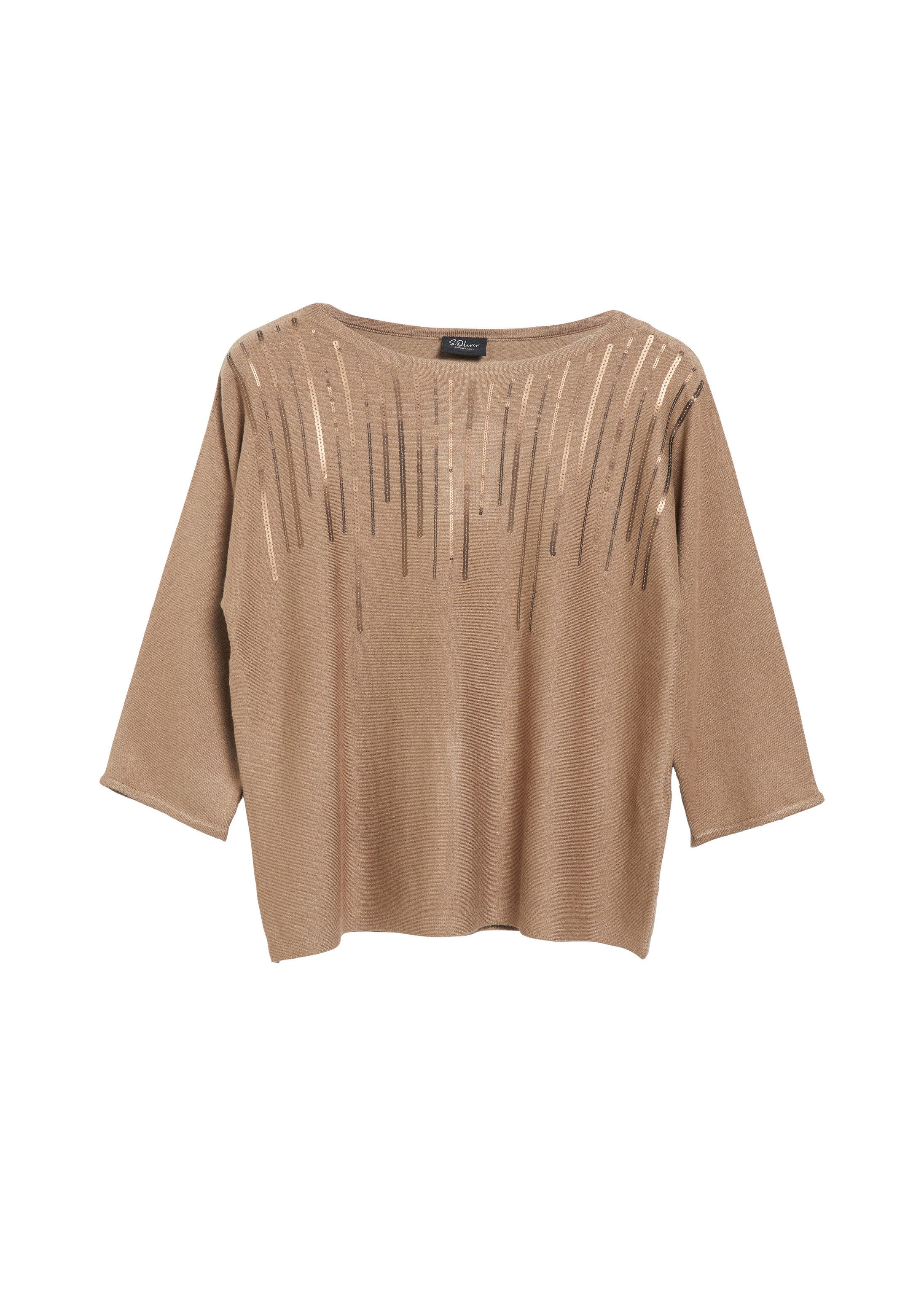 s.Oliver 3/4 Arm-Pullover Strickpullover Feinstrickpullover mit Pailletten im Relaxed Fit