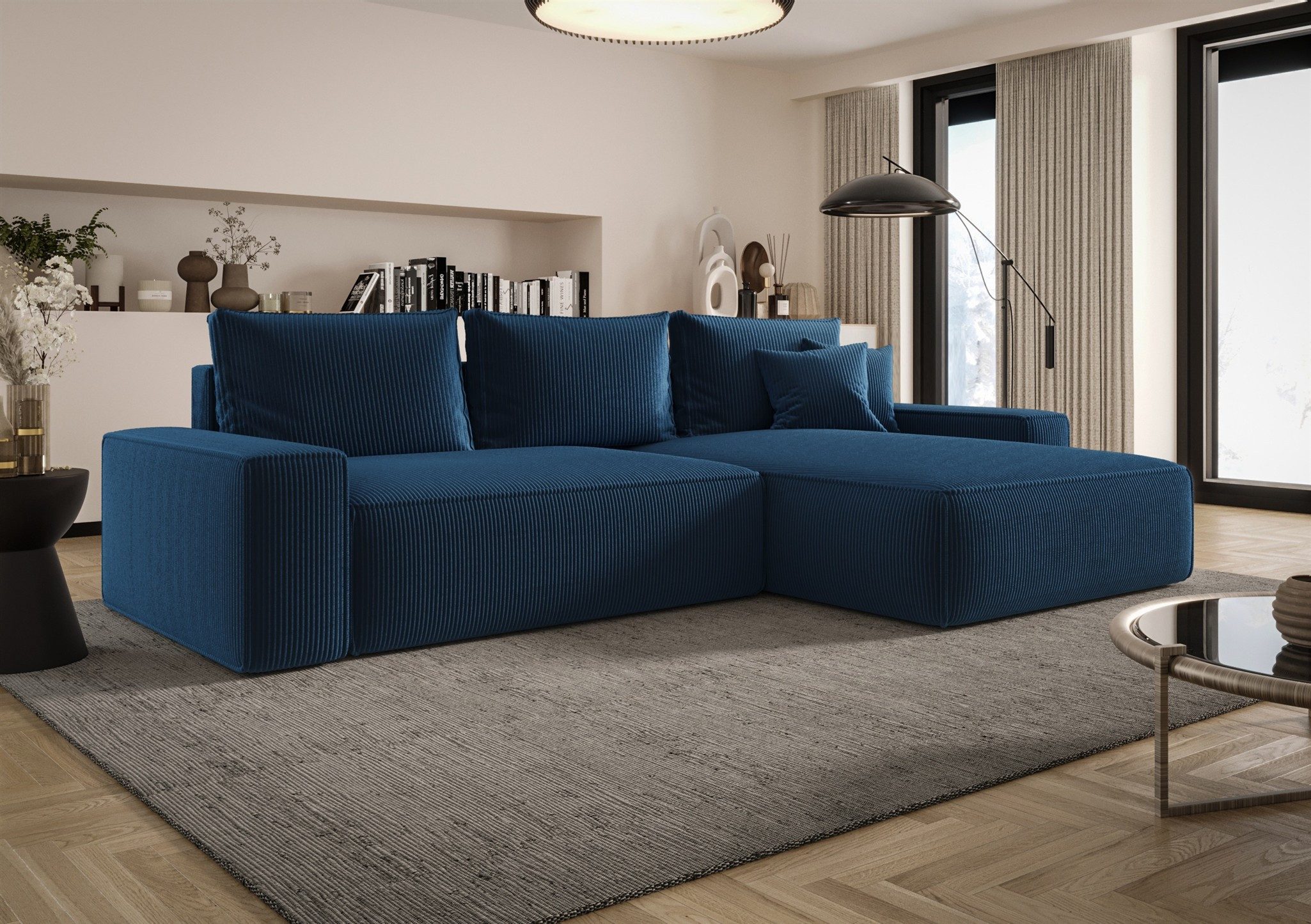 Fun Möbel Ecksofa Schlafsofa WALKEN mit Ottomane in Stoff Poso, mit Bettkasten, Rundumbezug