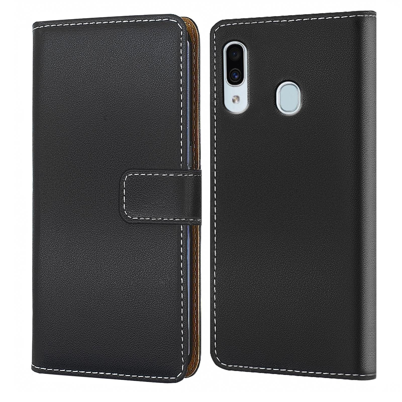 Numerva Handyhülle Bookstyle Etui Handytasche für Samsung Galaxy A30, Schutzhülle Klapphülle Flip Cover Schwarz