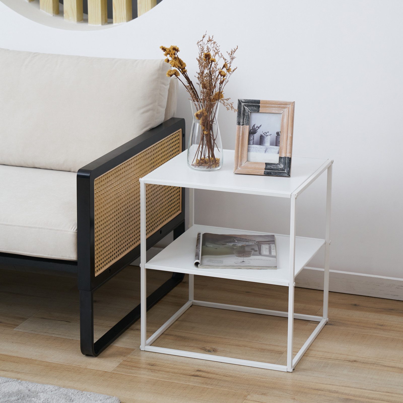 SVITA Standregal, Beistelltisch, Nachttisch, Sofatisch, Metall, Weiß