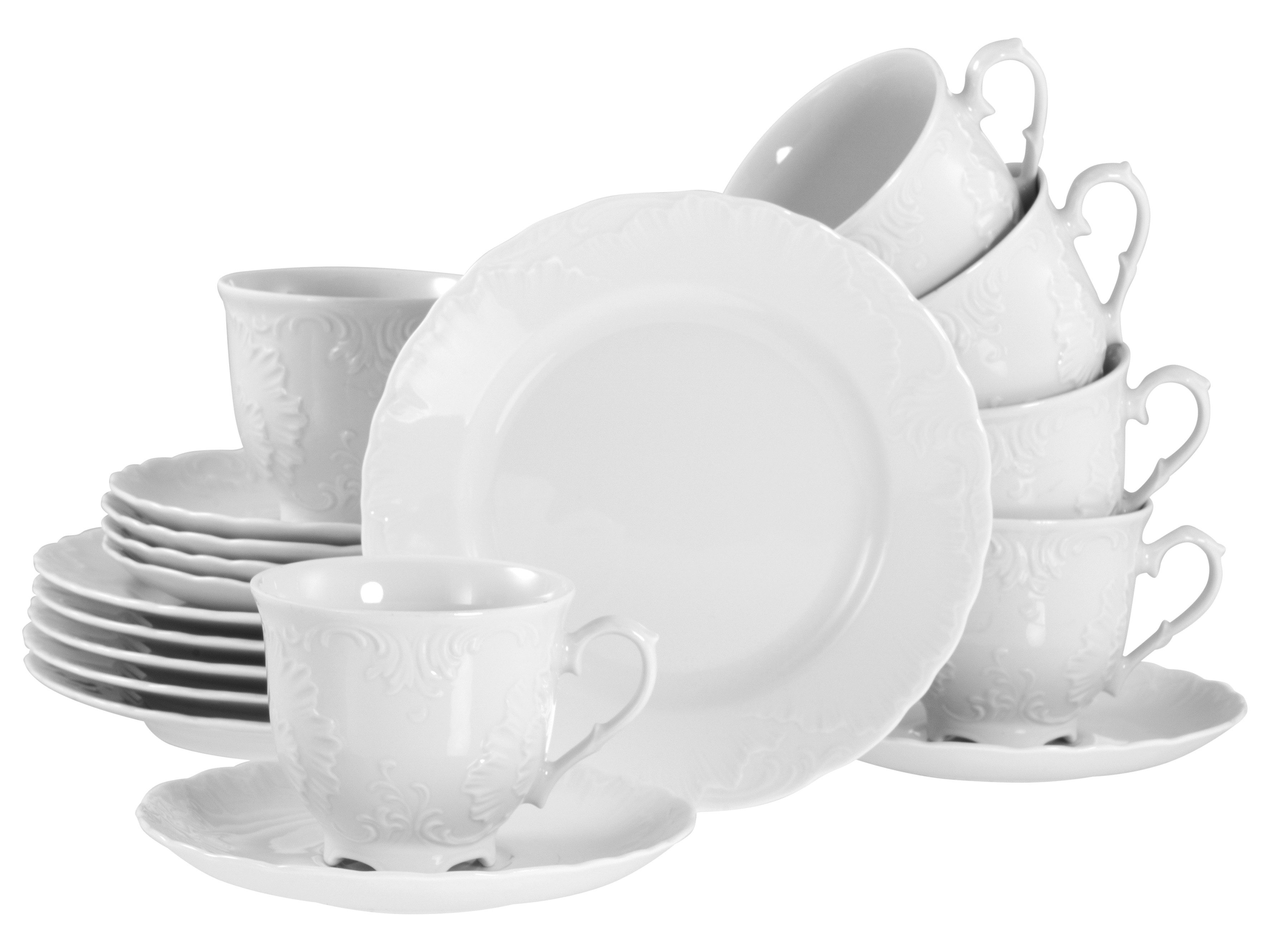 CreaTable Kaffeeservice Rokoko, Service 18-tlg. (18-tlg), 6 Personen, Porzellan, Daily Use, Zeitlos