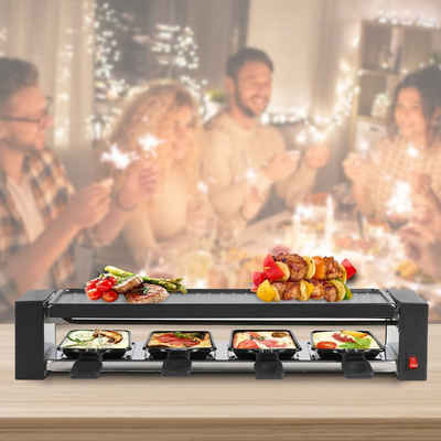 bmf-versand Raclette Raclette 4 Personen Tischgrill Elektrogrill Raclettegrill, 4 Raclettepfännchen, 800,00 W, Inklusive 4 Raclette-Pfännchen, Ein-/Ausschalter, XXL-Grillplatte