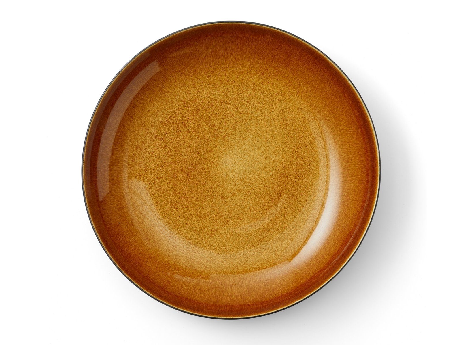 Bitz Schale Schale matt black / shiny amber 40 cm, Steinzeug, (Schüsseln & Schalen), Platte rund 40 cm Steinzeug Schwarz/Amber