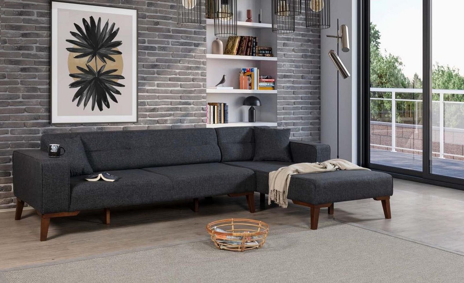 JVmoebel Ecksofa Design Sofa L Form Polster Couch Wohnzimmer Möbel Ecksofa Textil Grau