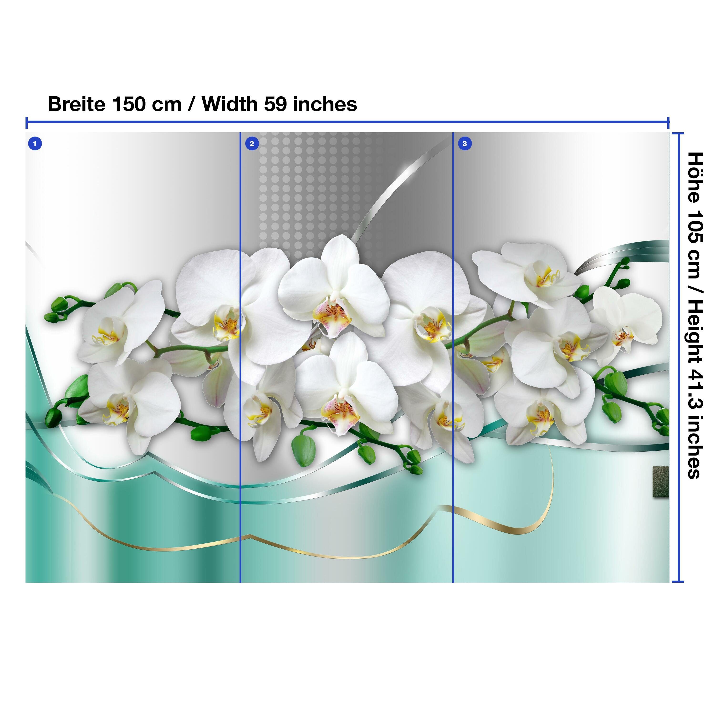 wandmotiv24 Fototapete weiße Orchideen Welle, matt, Motivtapete, Vliestapete glatt, Wandtapete