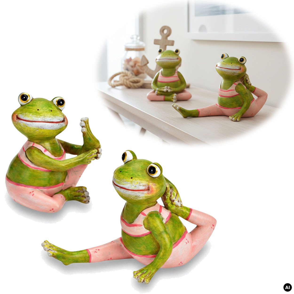 LS-LebenStil Dekofigur 2x Yoga Deko Statuen Frösche Set 8cm Gymnastik Feng Shui Garten (Set, 2 St., 2 unterschiedliche Statuen, Sitzend der Schulterstand Lotussitz), Statue Gymnastik Feng Shui Garten Objekt