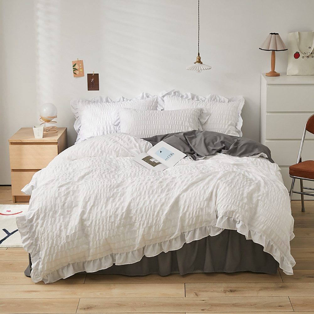 wohnTRAUM24 Bettwäsche Seersucker Bettwäsche 135x200 Bettwäsche mit Rüschen günstig online kaufen