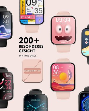 Woneligo Smartwatch (1,83 Zoll, Android iOS), 14 Tage Akkulaufzeit Damen mit 5ATM Wasserdichte SOS 100+ Sportmodi