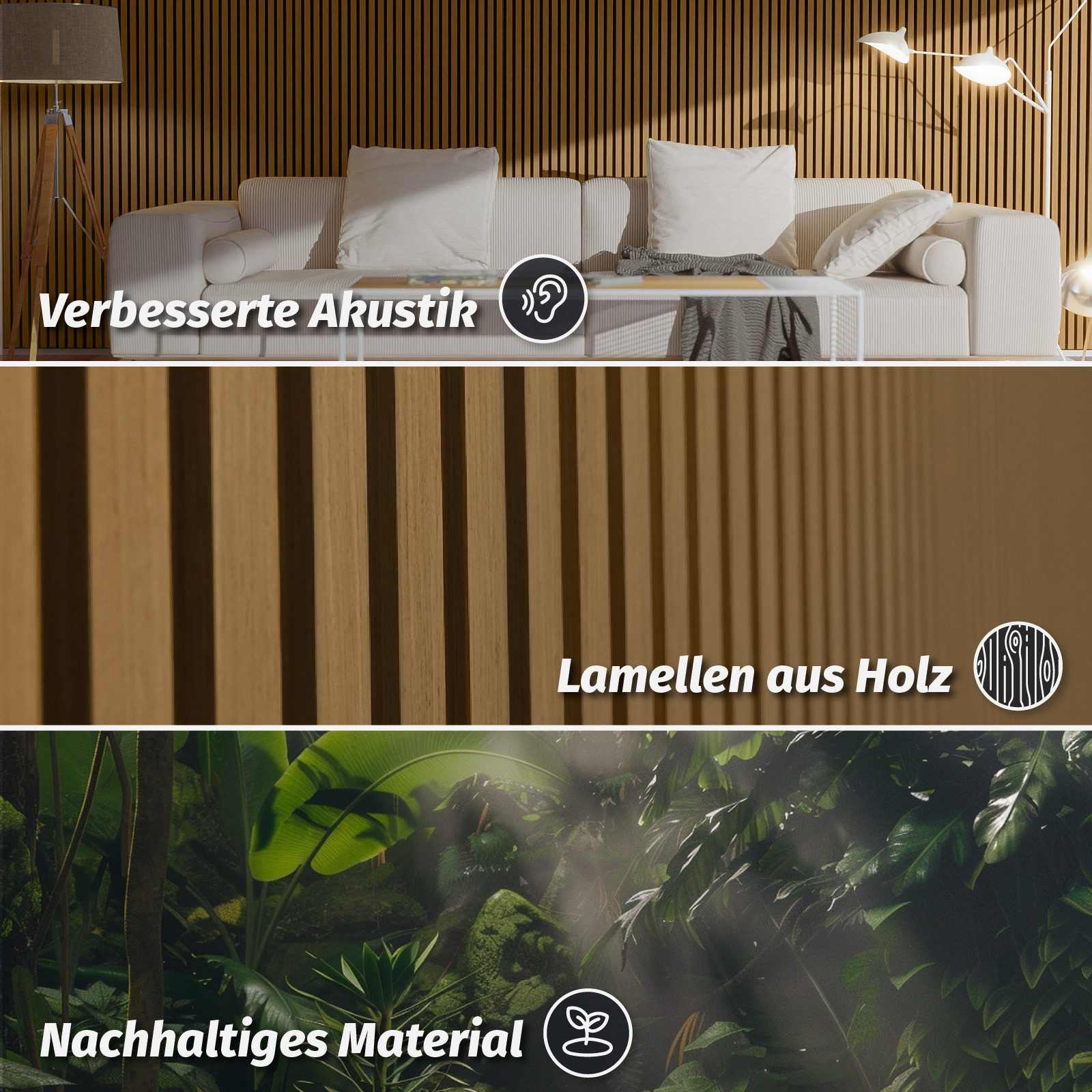 HORI 3D Wandpaneel HORI WALL Akustik Wandpaneele Natur Holzdekor Holzwand, BxL: 60x120 cm, 0.72 qm, (Schallschutz Wandpaneel, 3D-Wandpaneel, Wandpaneel selbstklebend, 1-tlg) Teak, Verbesserte Raumakustik, Nachhaltigkeit, Elegante Optik