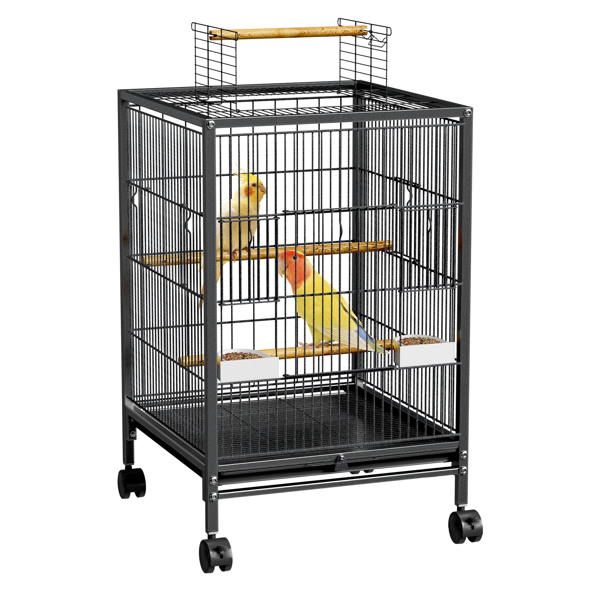 FIVMEN Vogelkäfig Papageienkäfig Vogelvoliere Vogelkäfig Vogelhaus Käfig mit Rollen, Voliere kanarienvögelkäfig 46x46x91cm (mit Offenem Dach)