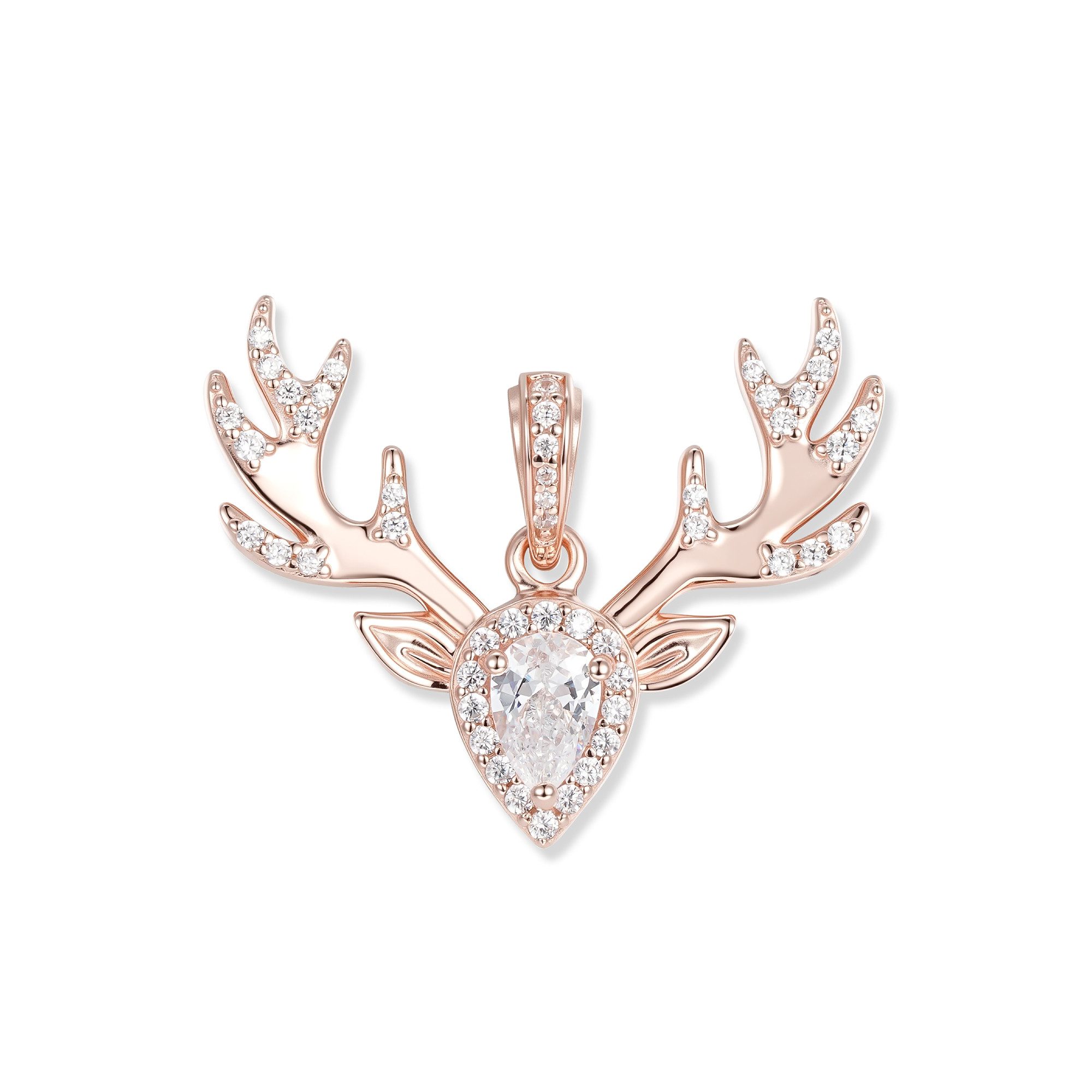 Seinerzeit FLORA & FAUNA Kettenanhänger Ida Hirsch Anhänger, Schmuck aus 925 Sterling Silber (Von der Magie der Träume und der Fantasie inspirierter Damenschmuck mit liebevoll gestaltetem, märchenhaftem Motiv – ein besonderer Begleiter im Alltag und zu besonderen Anlässen, 1-tlg., inkl. Geschenkverpackung für Frauen ob Freundin, Mutter, Ehefrau, Oma), rosé-vergoldet und Zirkonia-Steinen